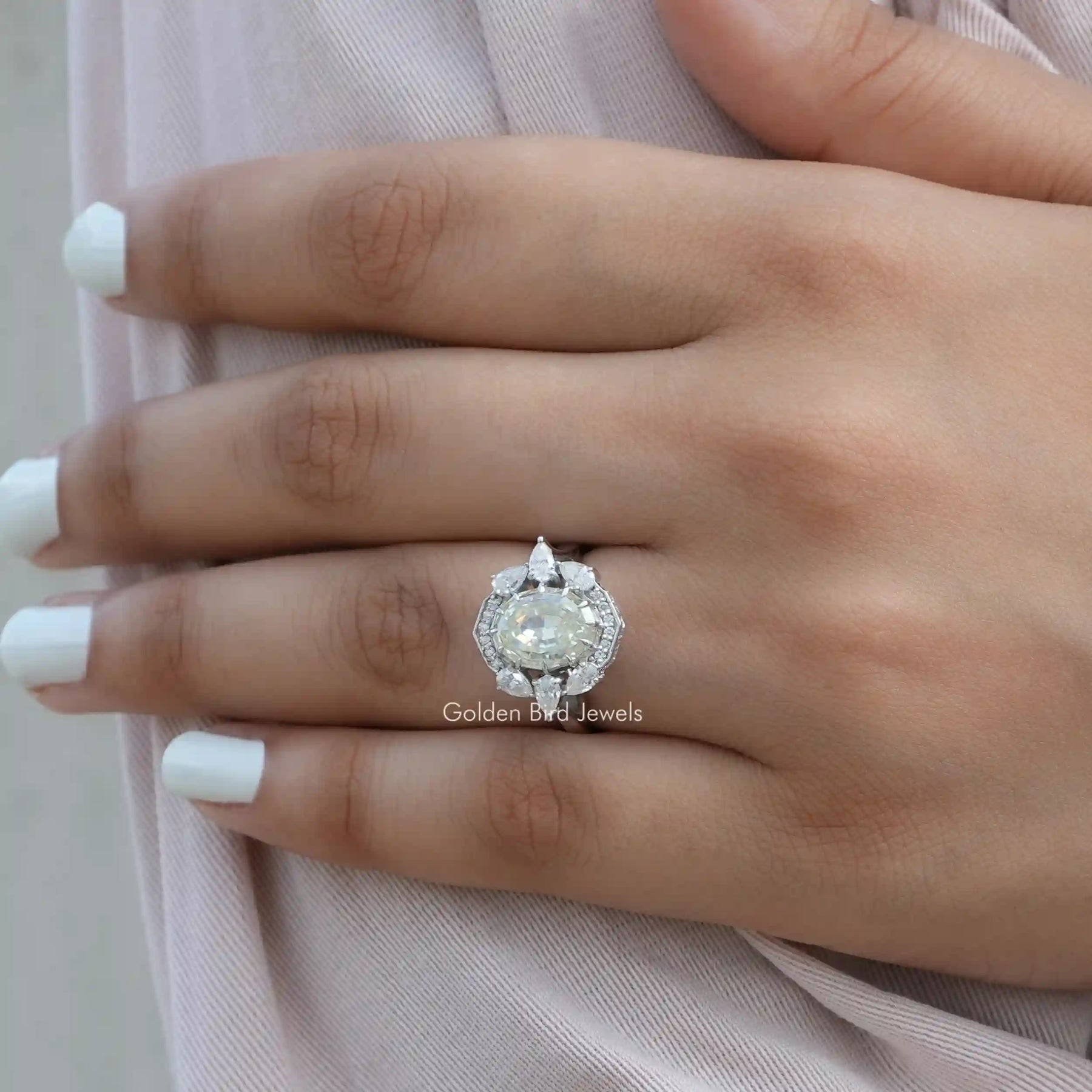 Step Cut Oval Moissanite Vintage Ring In White Gold