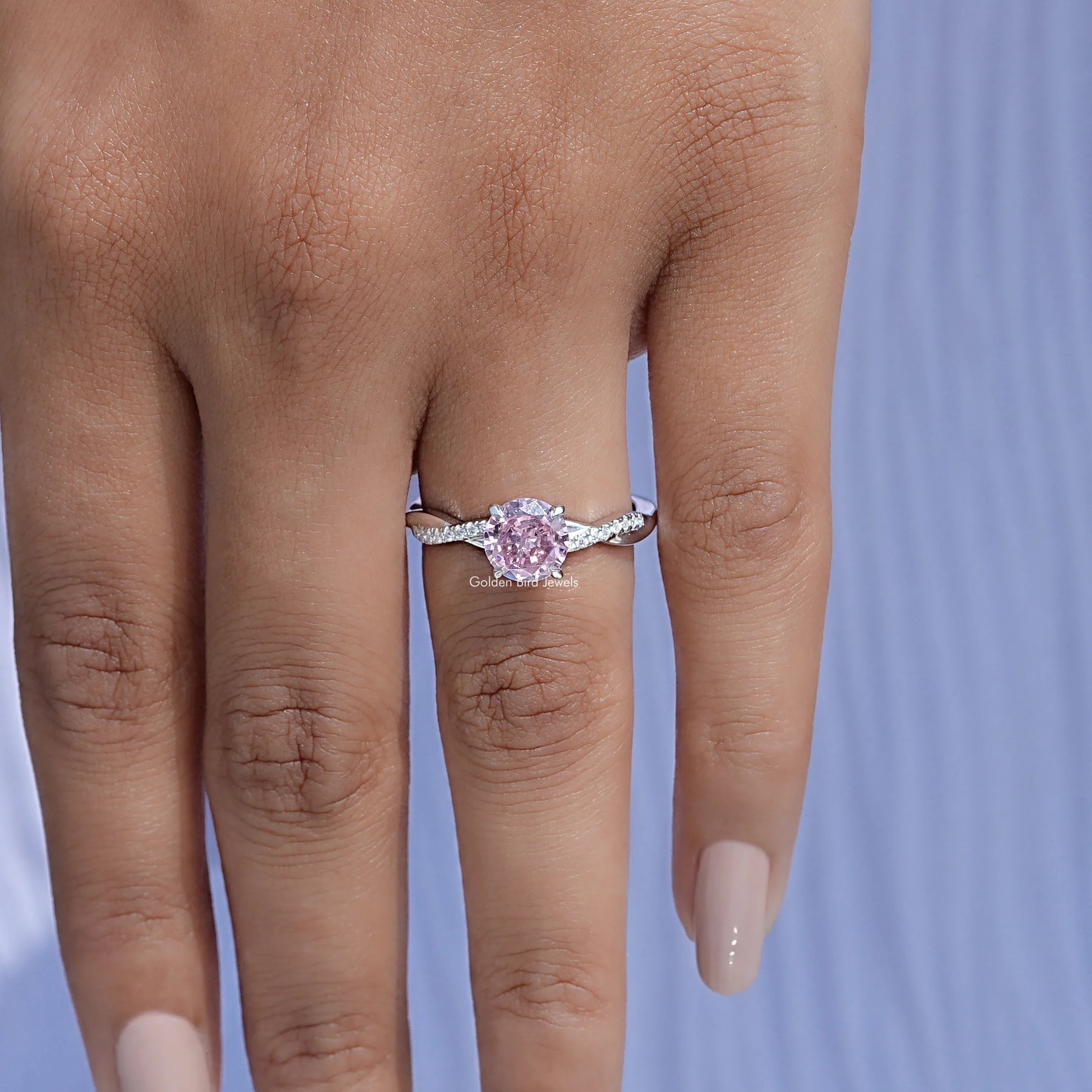View of Pink Tourmaline Round Gemstone Ring In White Gold