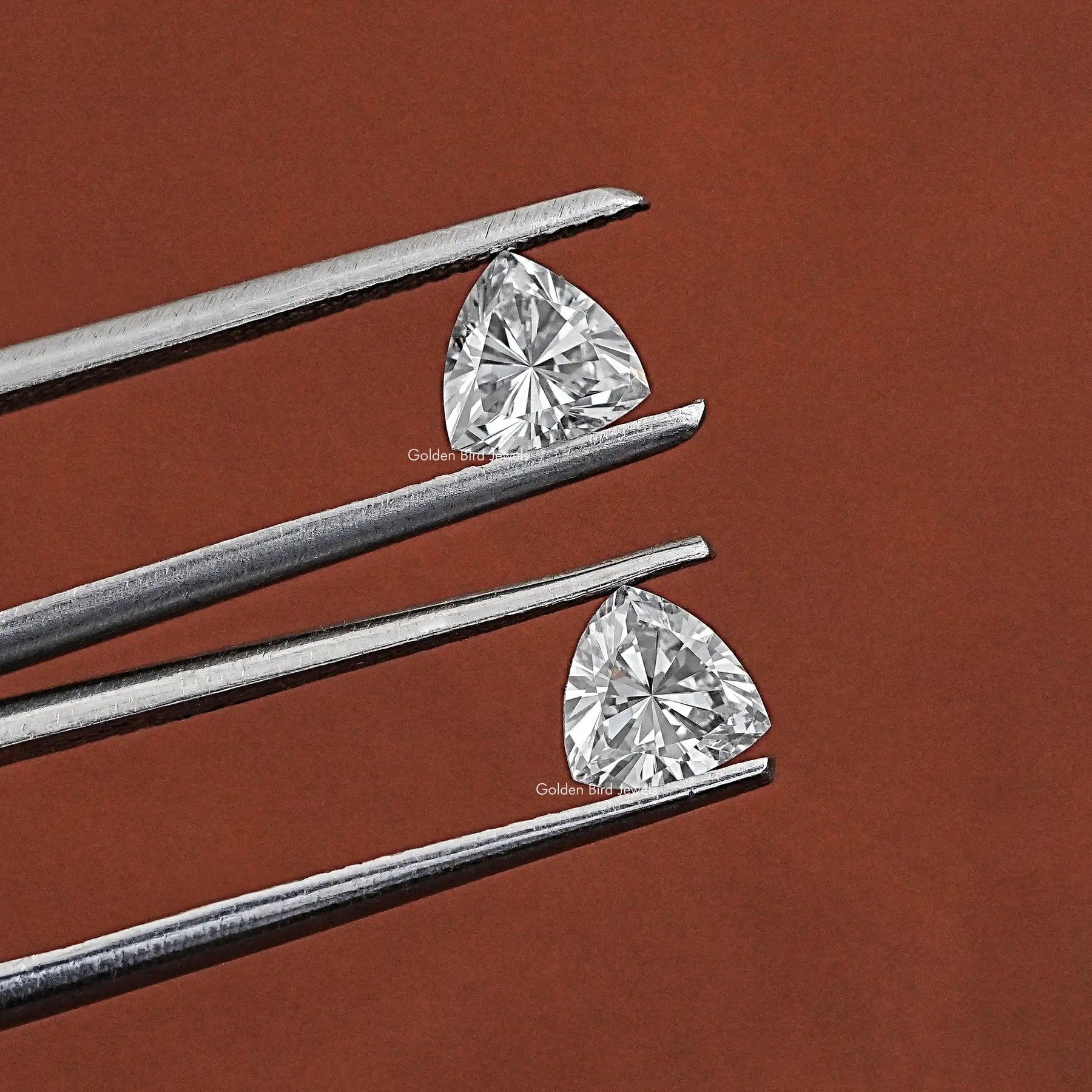 Front View Of Lab Grown Trillion Cut Matching Pair