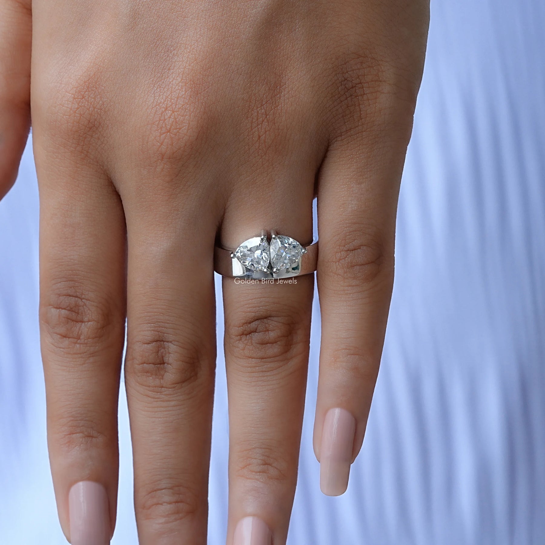 View of Moissanite Toi Et Moi Engagement Ring In White Gold