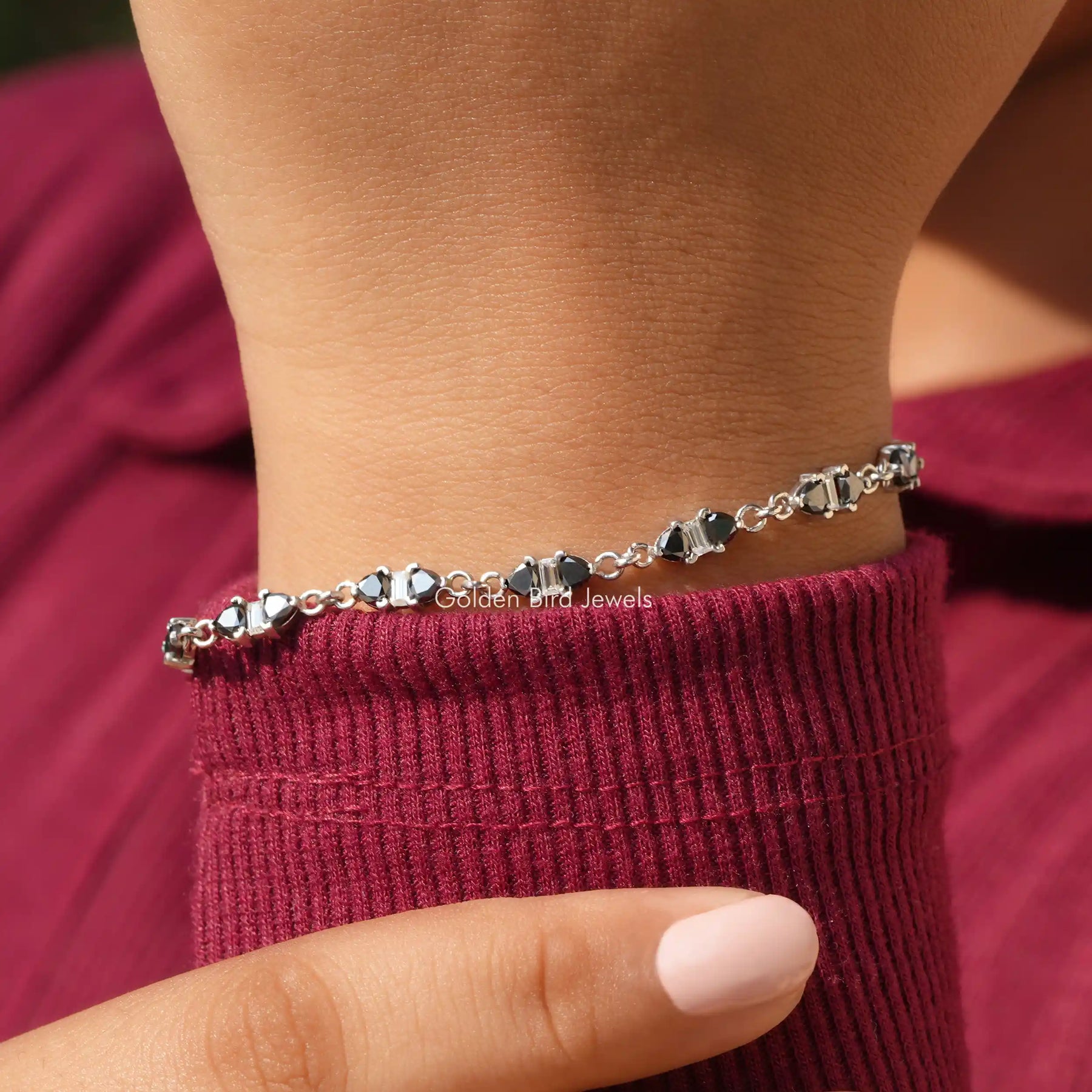 View of Moissanite trillion cut bracelet for women