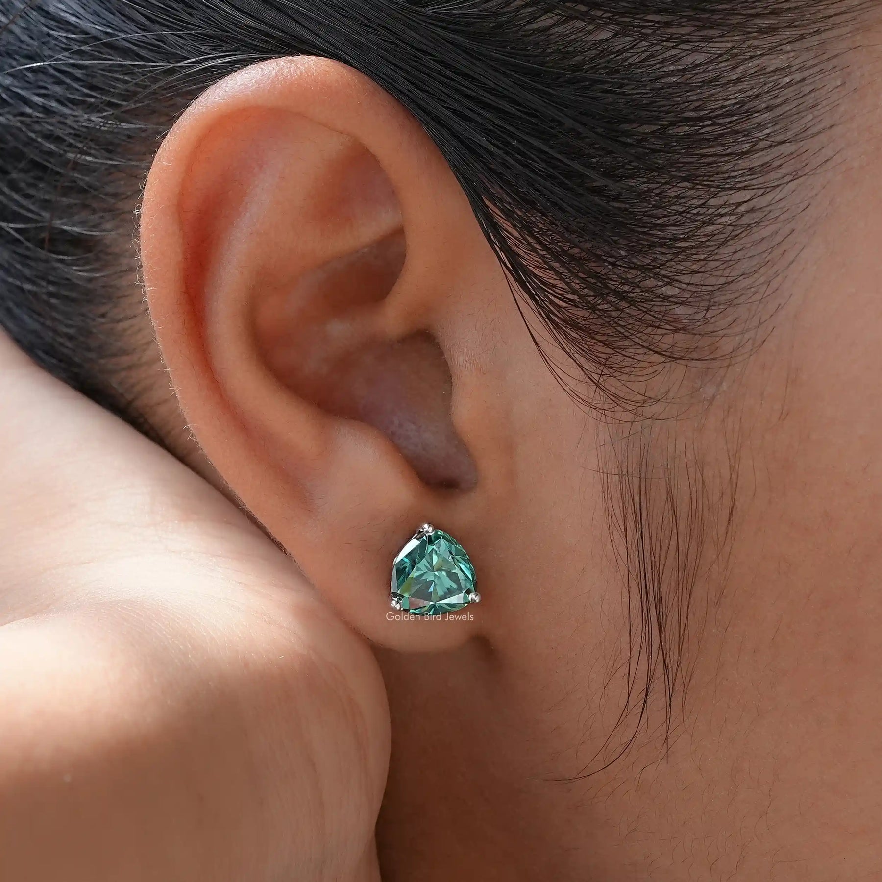 Dark green Colored Moissanite studs earings in unique design