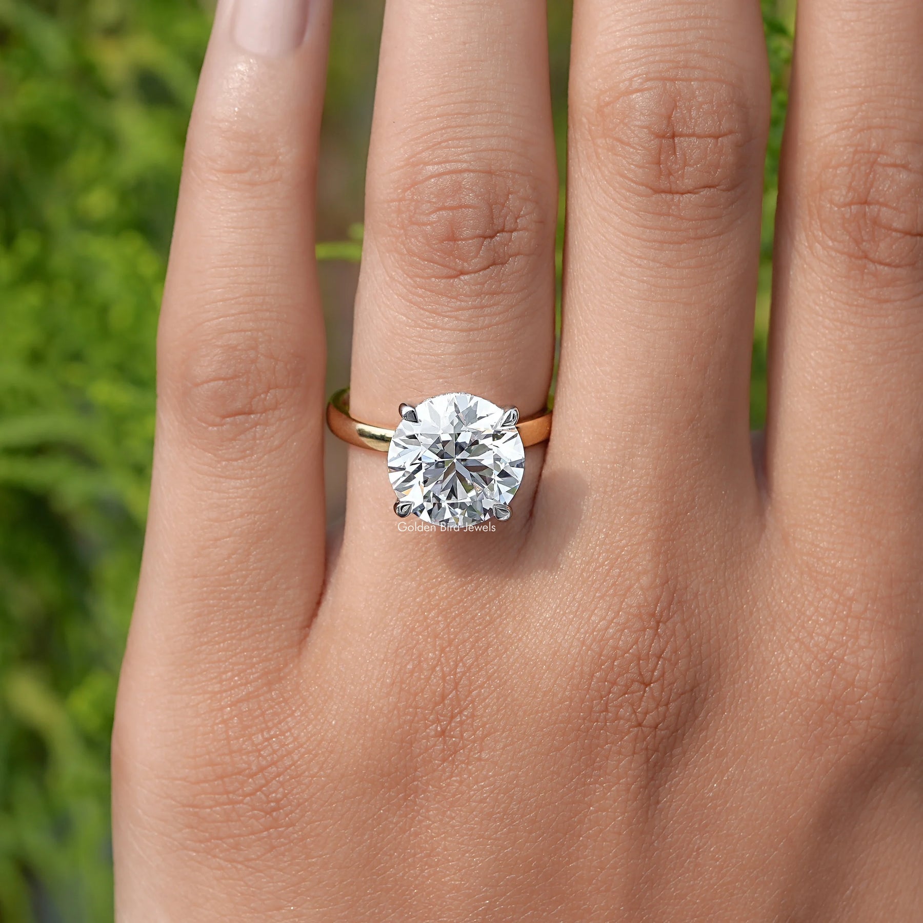 View of Round Cut Lab Diamond Solitaire Ring In Finger