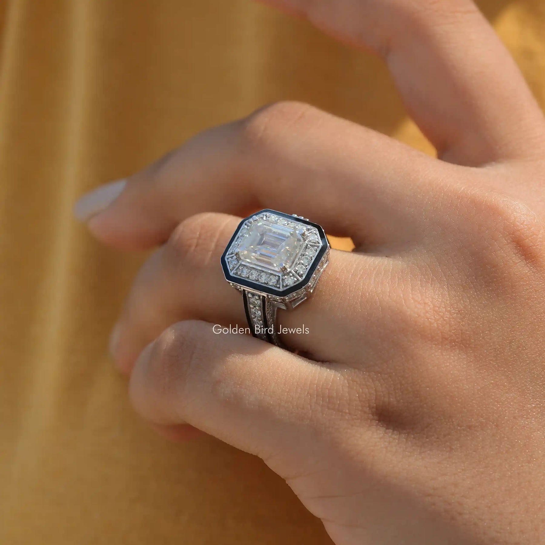 Emerald Cut Moissanite Engagement Ring In White Gold