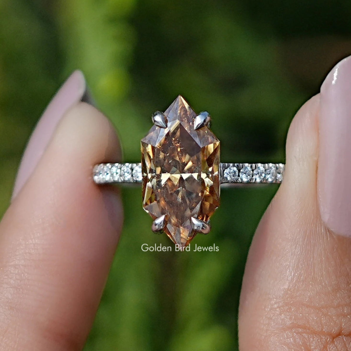 Dutch Marquise Cut Moissanite Solitaire Accent Ring