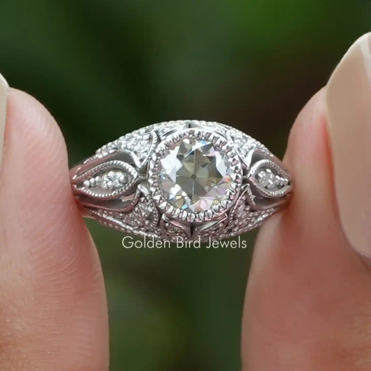 Old European Round Cut Moissanite Anniversary Ring