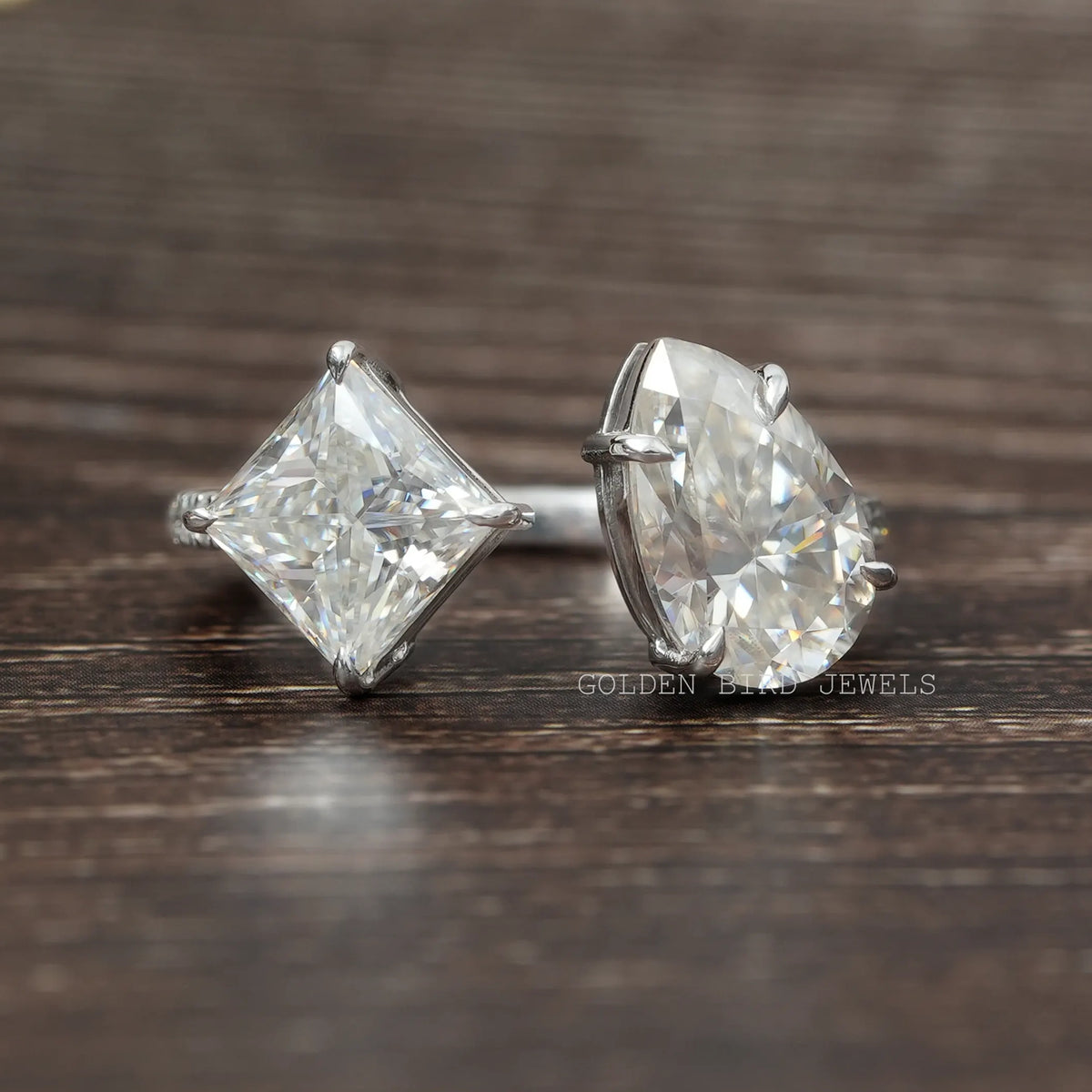 Princess Pear Moissanite Toi Et Moi Engagement Ring