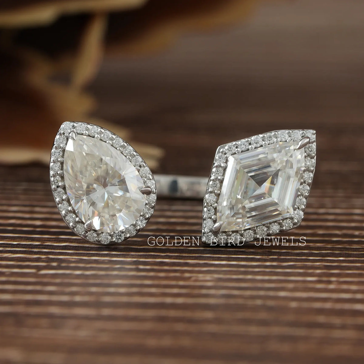 Step Cut Marquise Moissanite Halo Ring