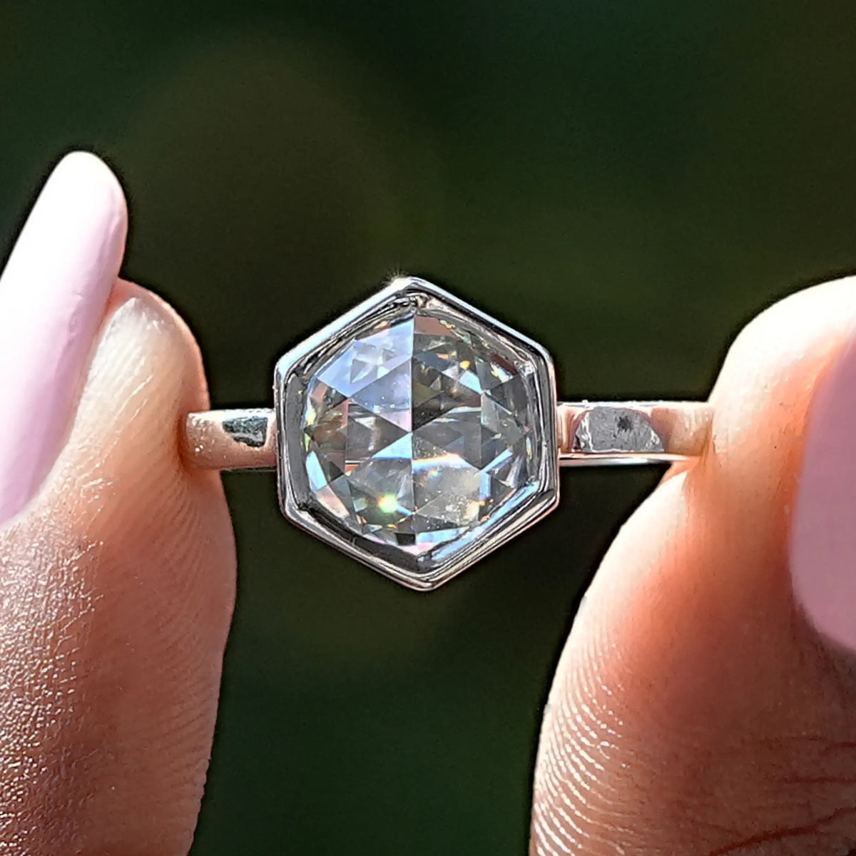 Rose_Cut_Hexagon_Moissanite_Engagement_Ring