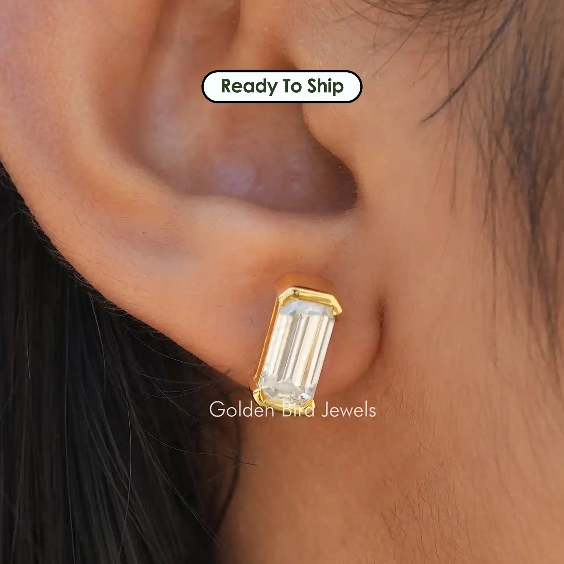 Moissanite Long Emerald Stud Earrings For Her