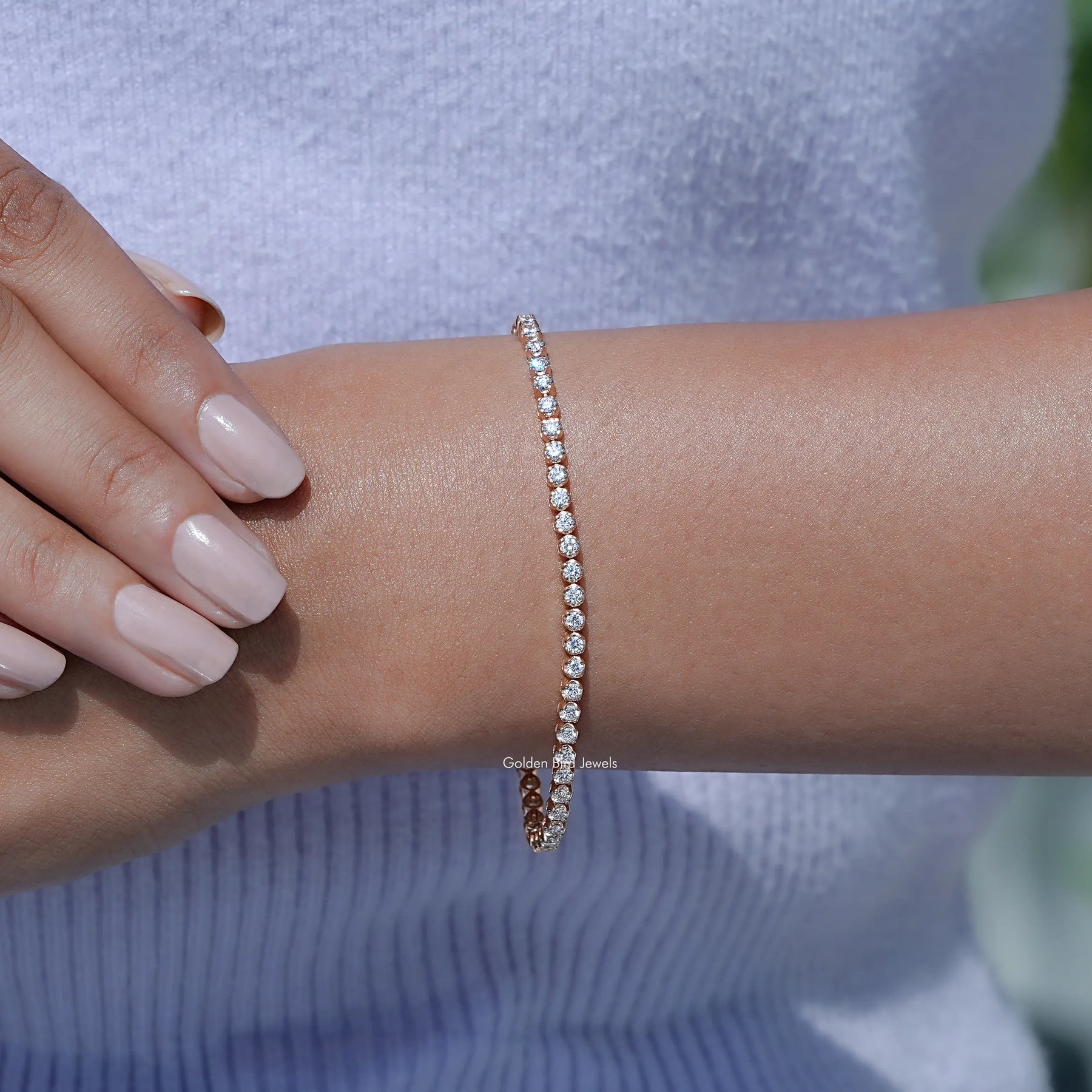 View of Lab Grown Round Cut Diamond Tennis Bracelet In Women's