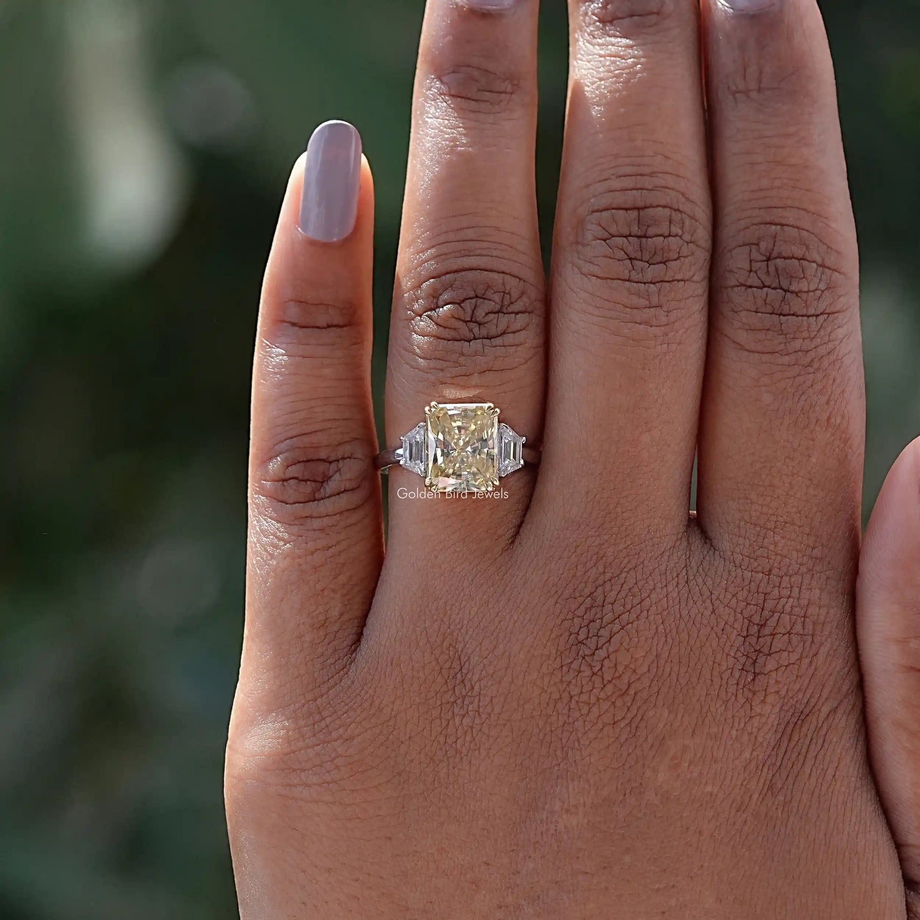 View of Radiant Cut Moissanite Engagement Ring In White Gold