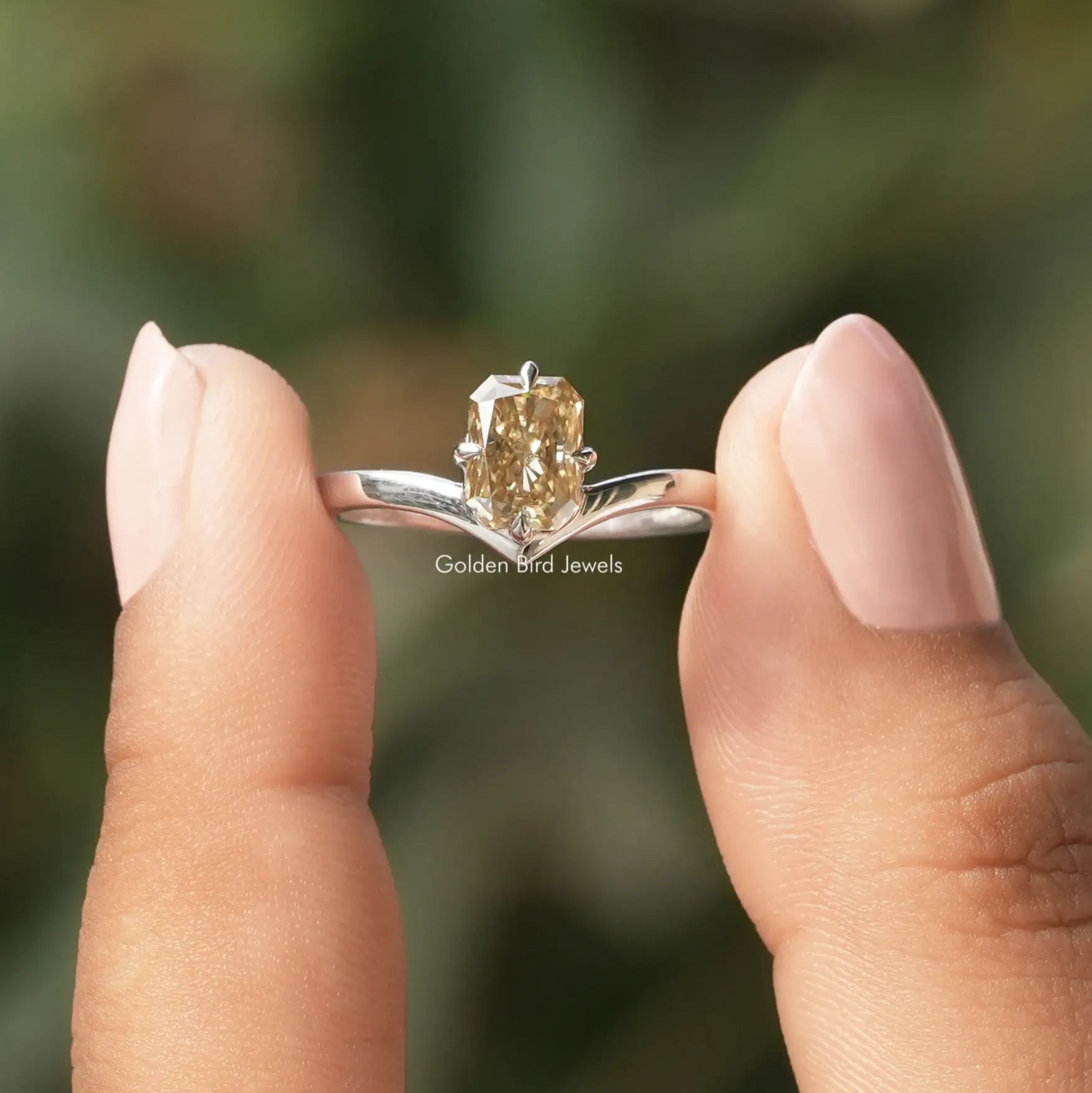 Yellow Radiant Moissanite Sideway Solitaire Ring