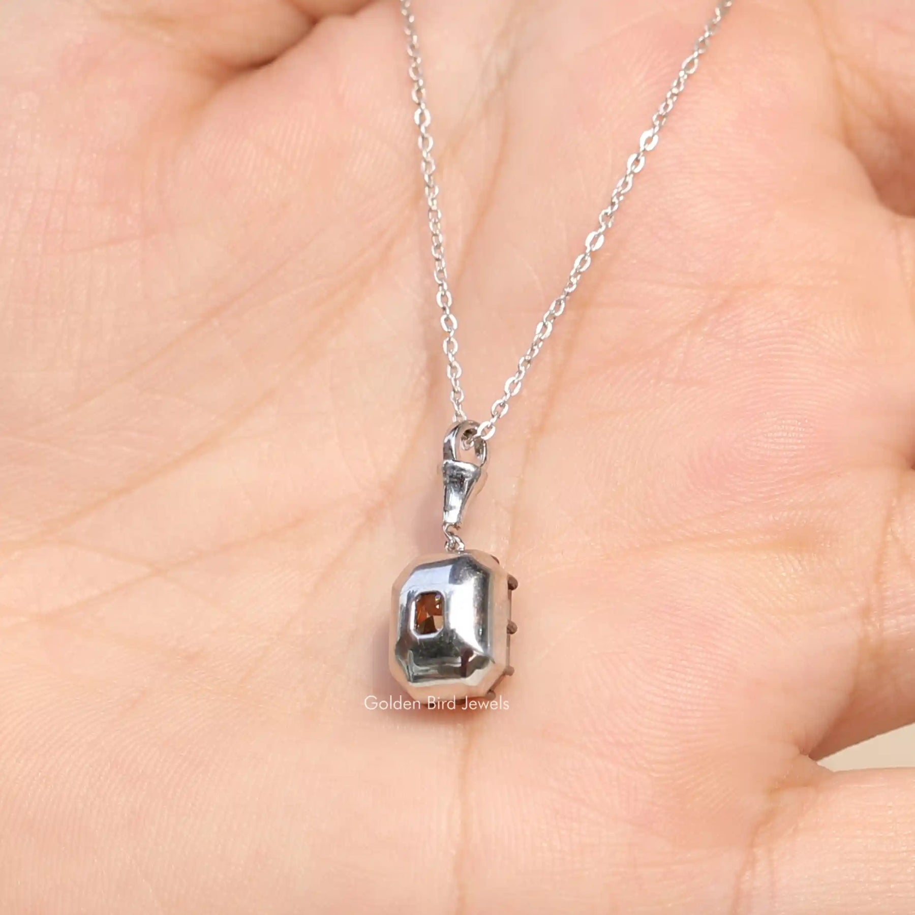Back view of moissanite Radiant cut pendant