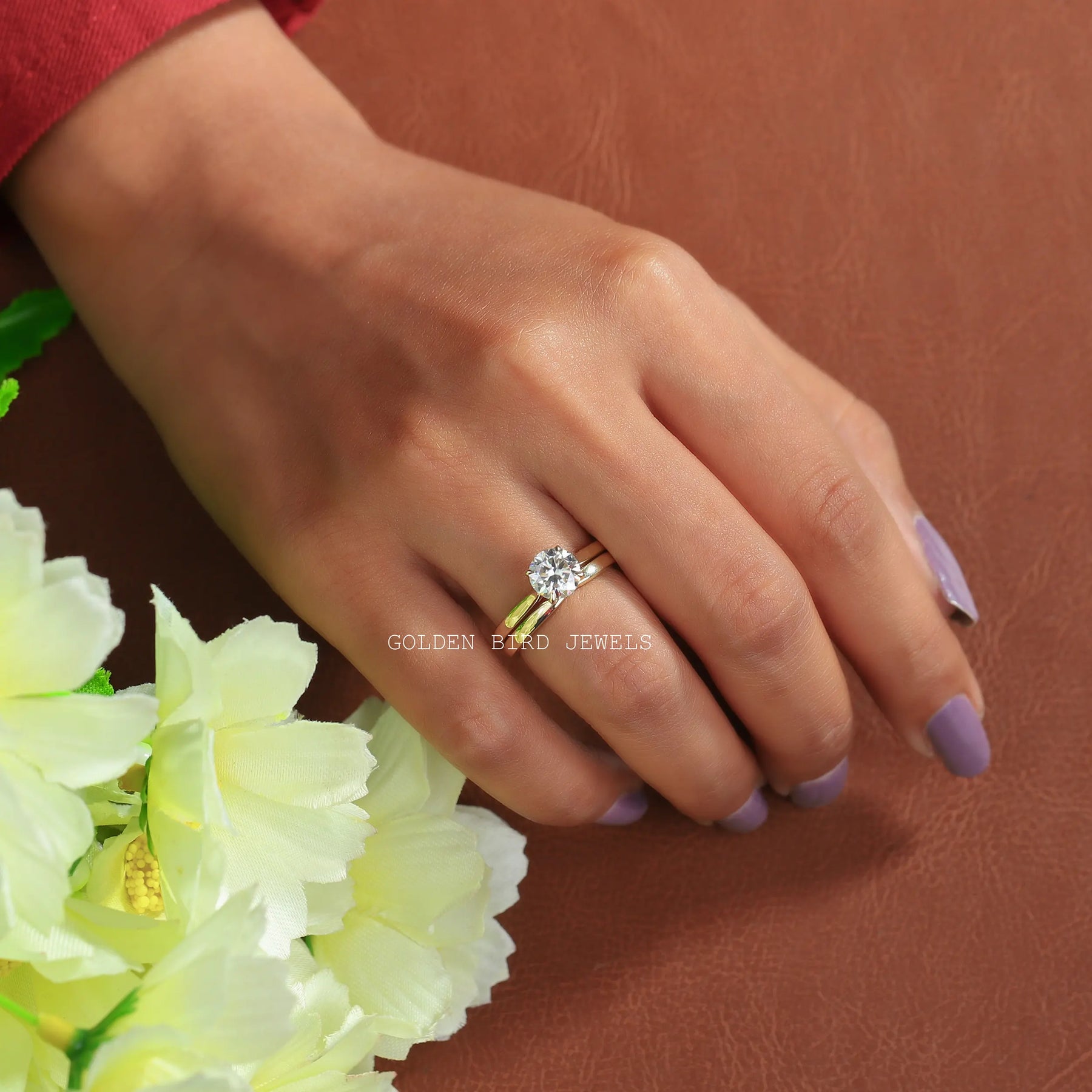 Colorless Round Cut Moissanite Ring In Finger