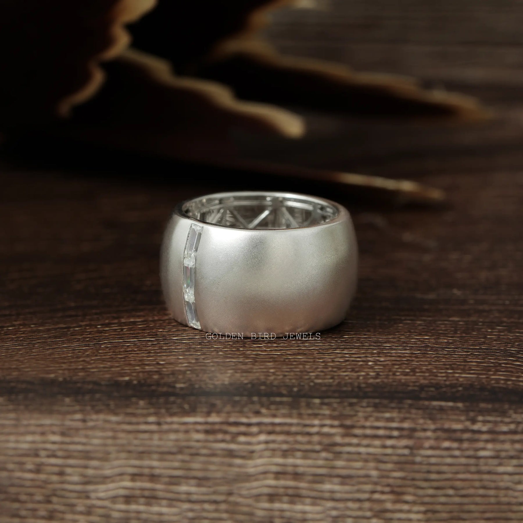 Side View Of Baguette Cut Moissanite Men's Wide Band