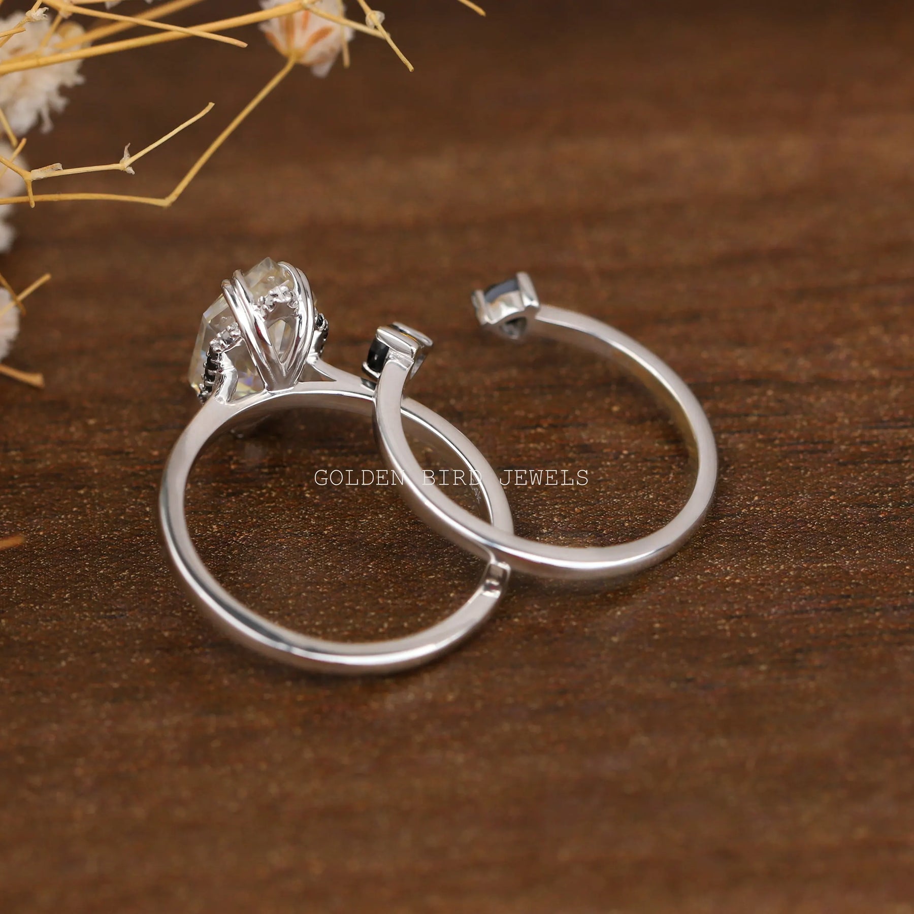 View of Dutch Marquise Hidden Halo Black Trillion Moissanite Ring
