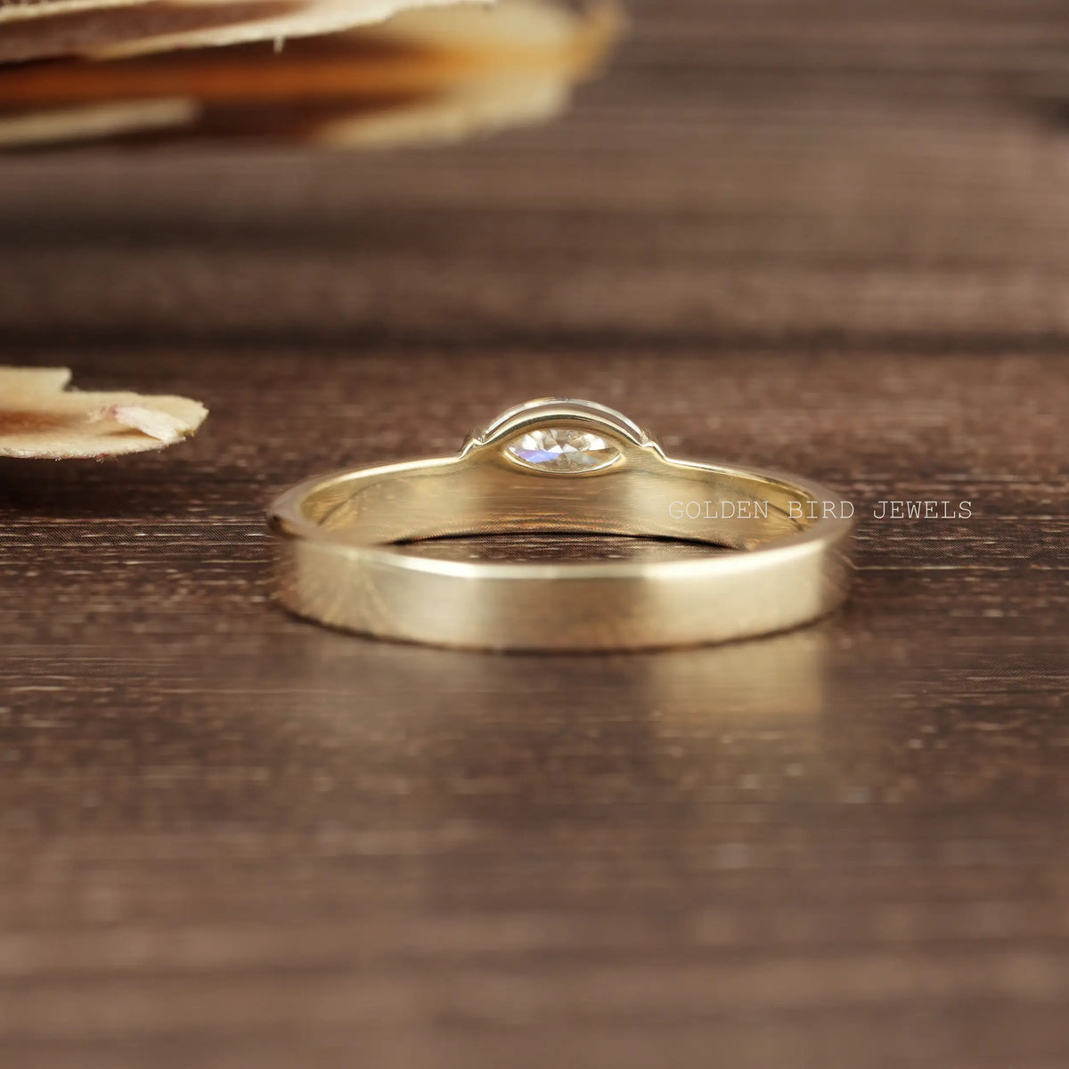 View of Moissanite Marquise Cut Solitaire Ring In Yellow Gold