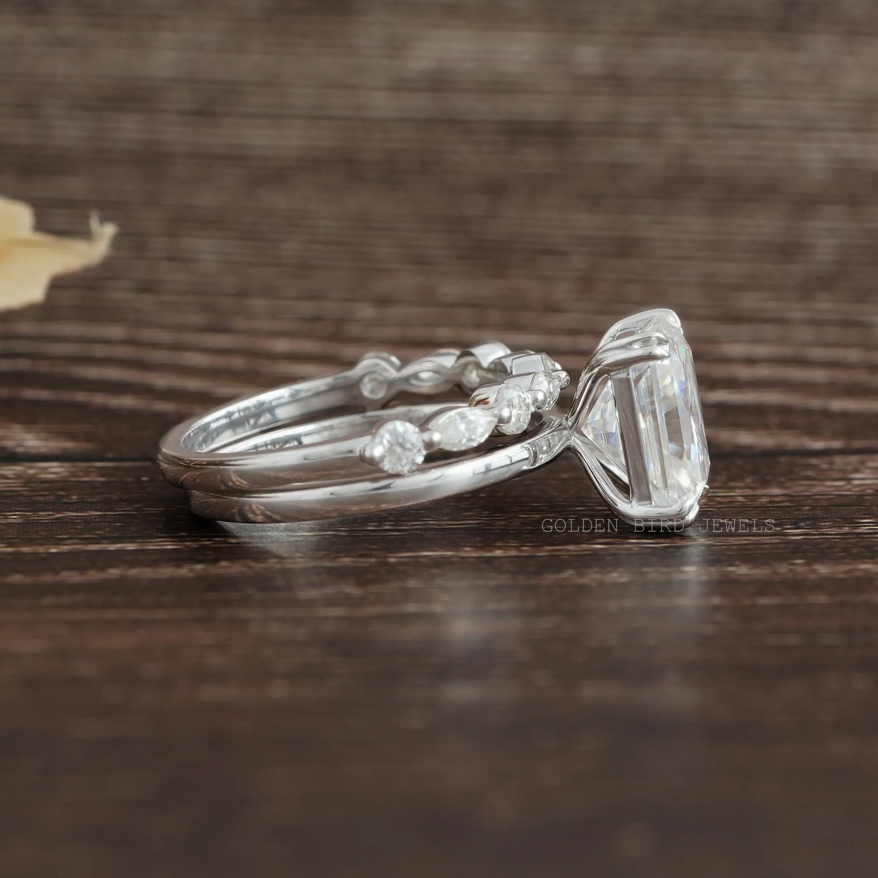 View of Radiant Cut Moissanite Ring Crafted With Marquise And Round Cut Stones