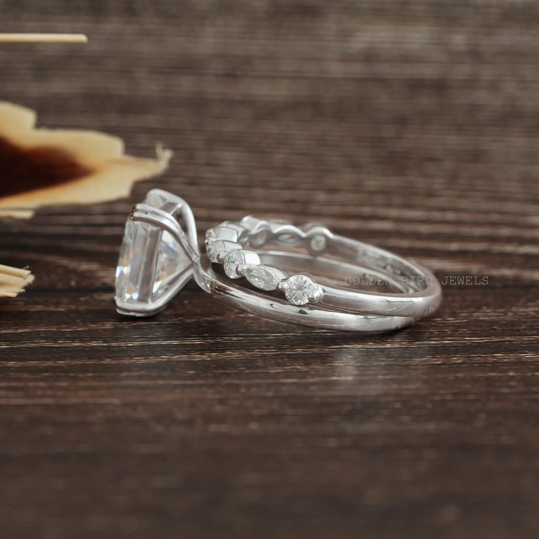 View of Radiant Cut Moissanite Half Eternity Matching In White Gold
