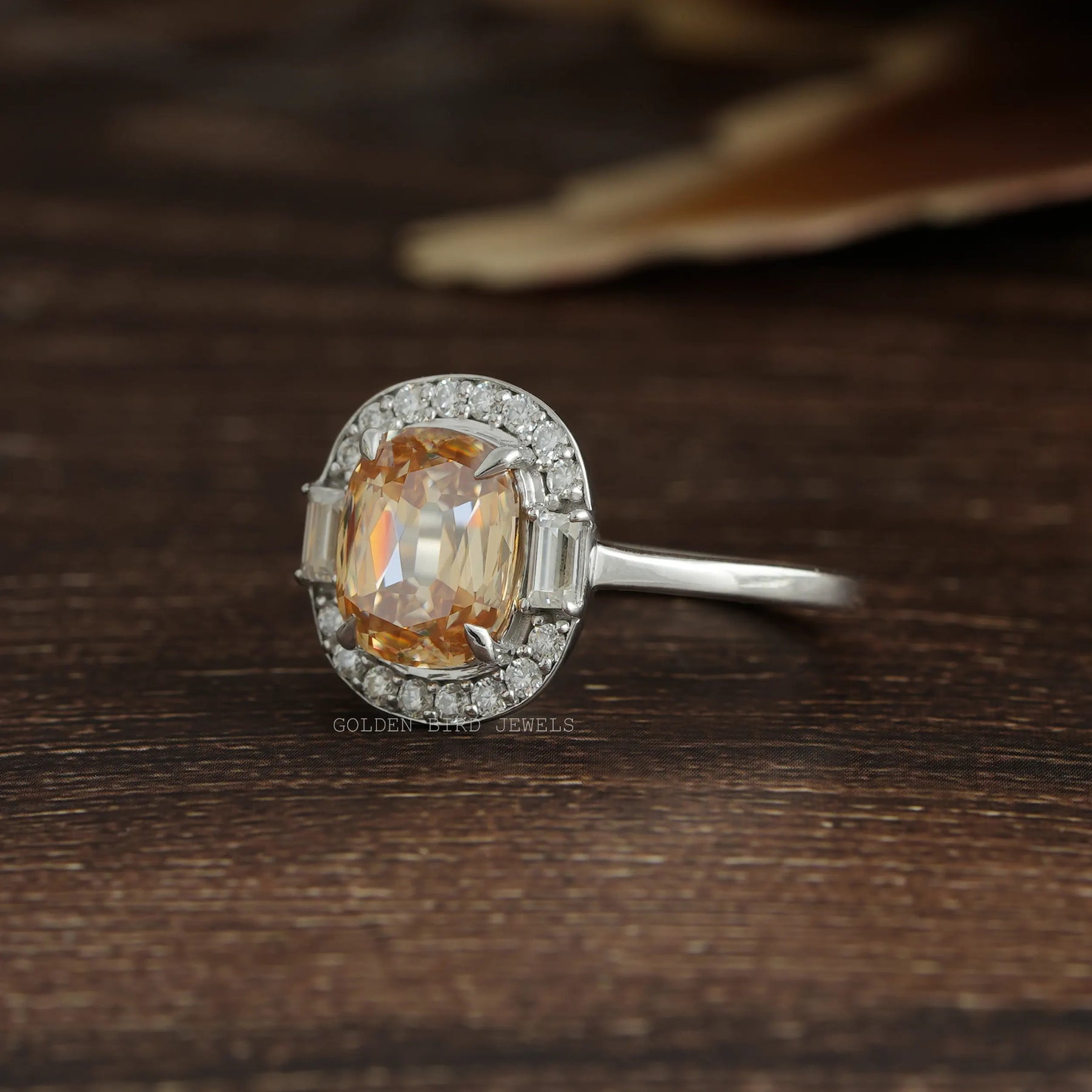 View of Criss Cut Cushion Moissanite Ring In White Gold