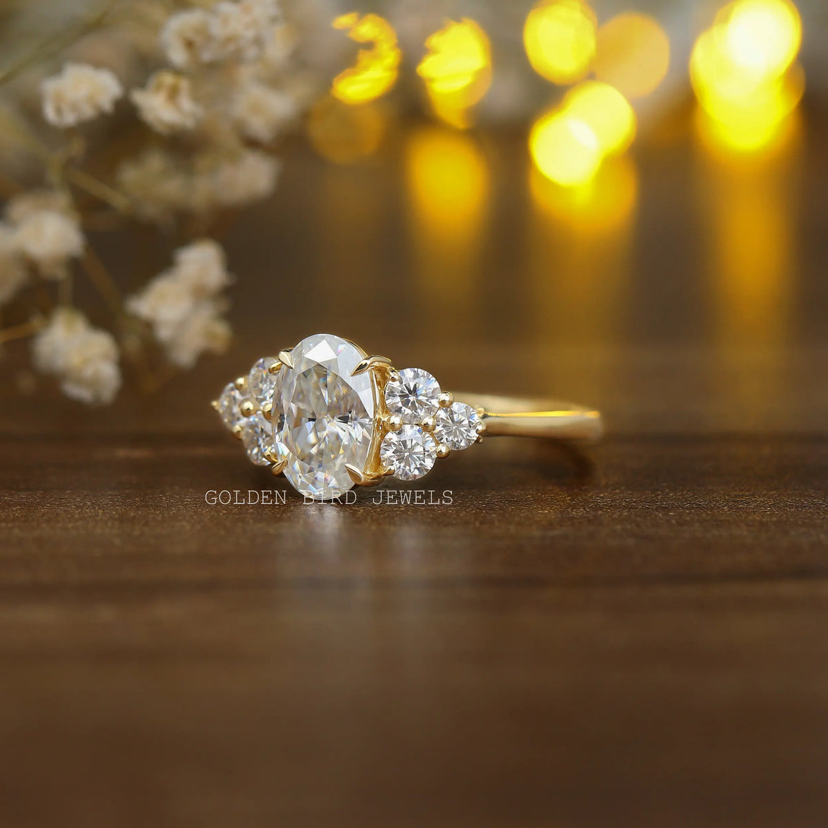 Crushed Ice Oval Cut Moissanite Cluster Engagement Ring