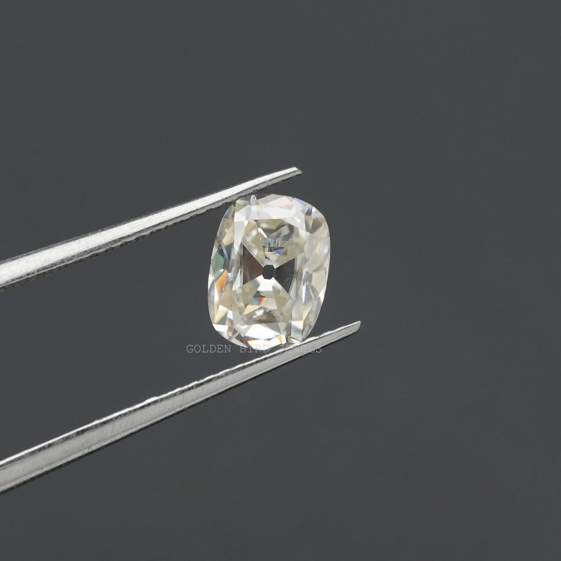 View of Old Mine Cushion Cut Loose Moissanite