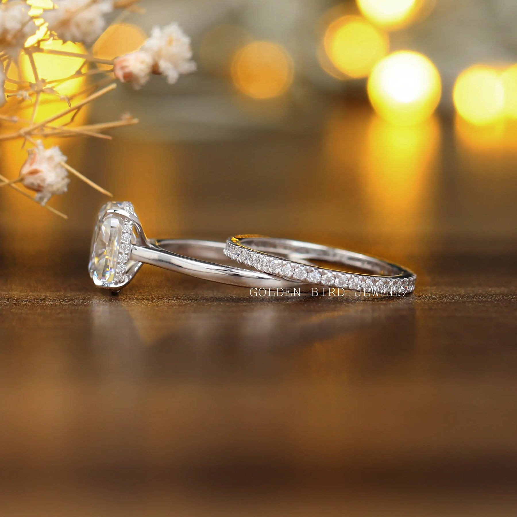 Cushion Cut Moissanite Bridal Ring In White Gold