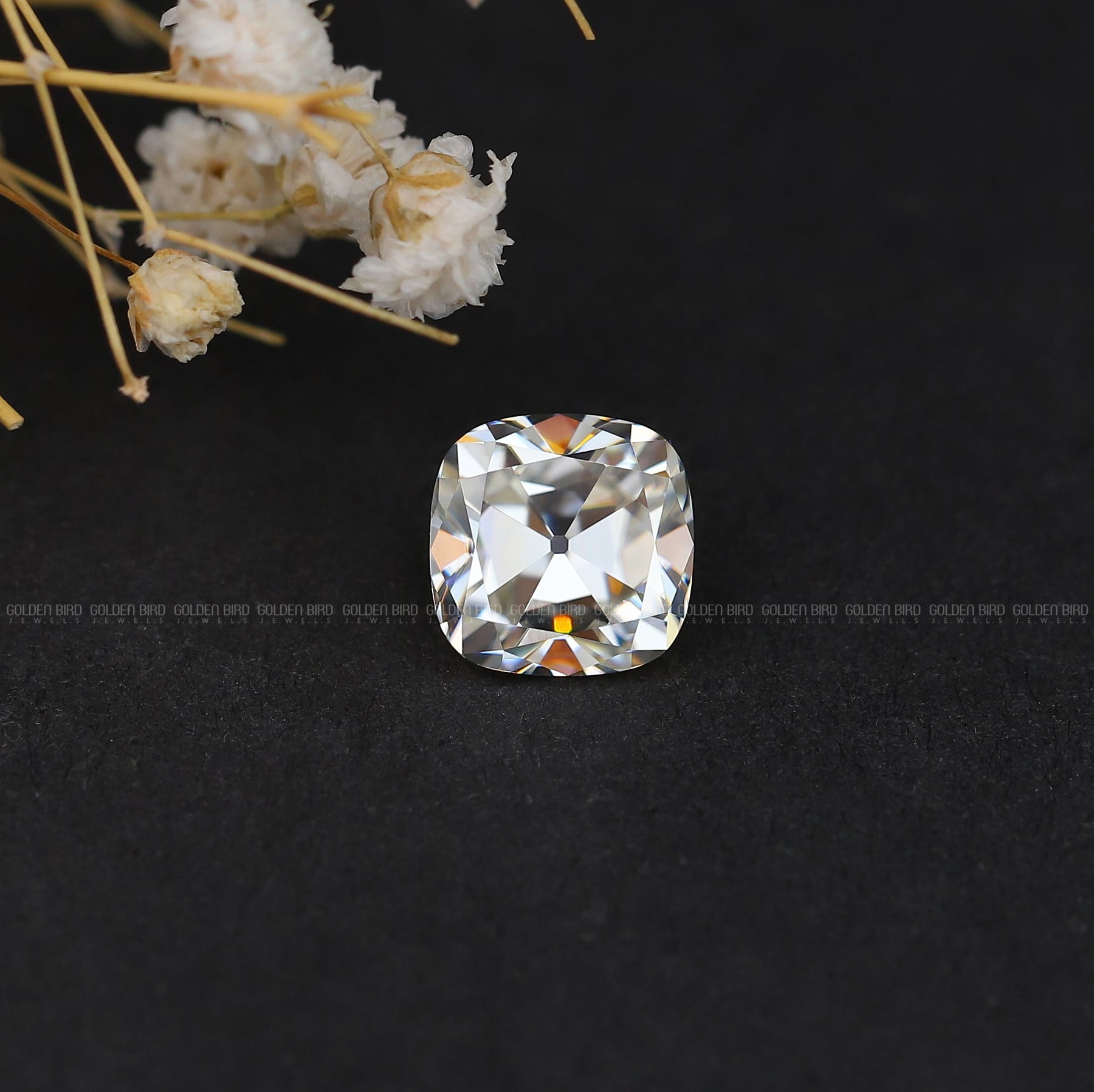 Front view of Cushion Cut Loose Moissanite