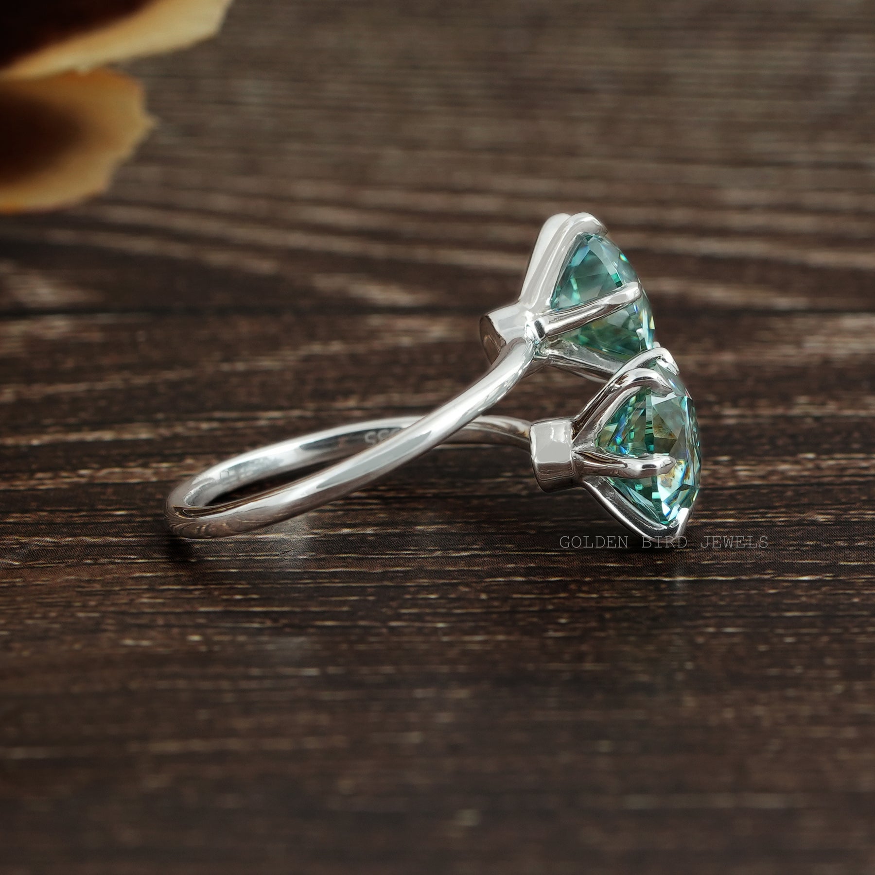 OEC Blue Round Two Stone Engagement Ring With VVS Clarity