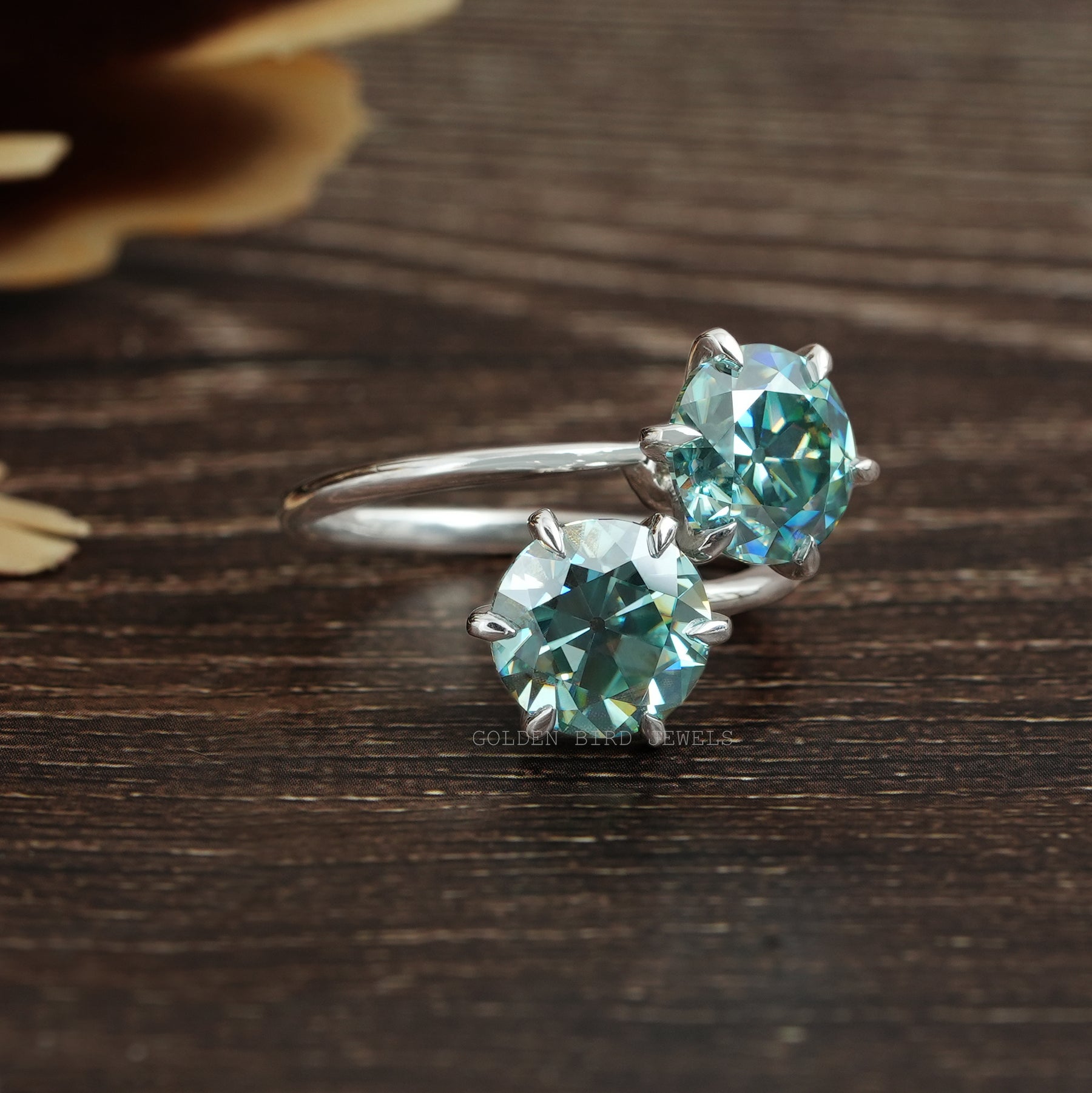 OEC Blue Round Two Stone Engagement Ring Set In Prongs Setting