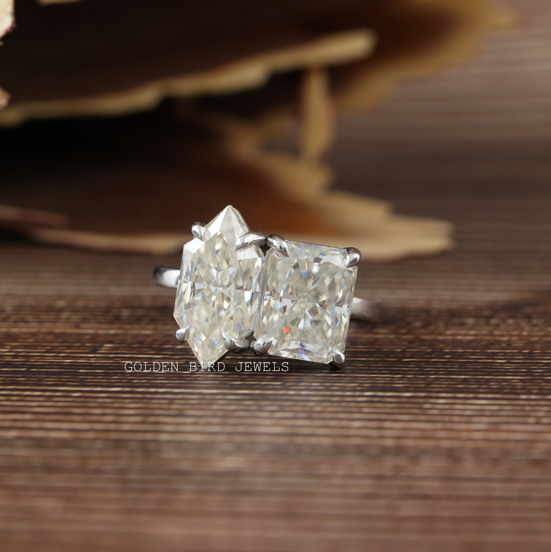 View of Dutch Marquise & Radiant Cut Moissanite Toi Et Moi Ring In White Gold