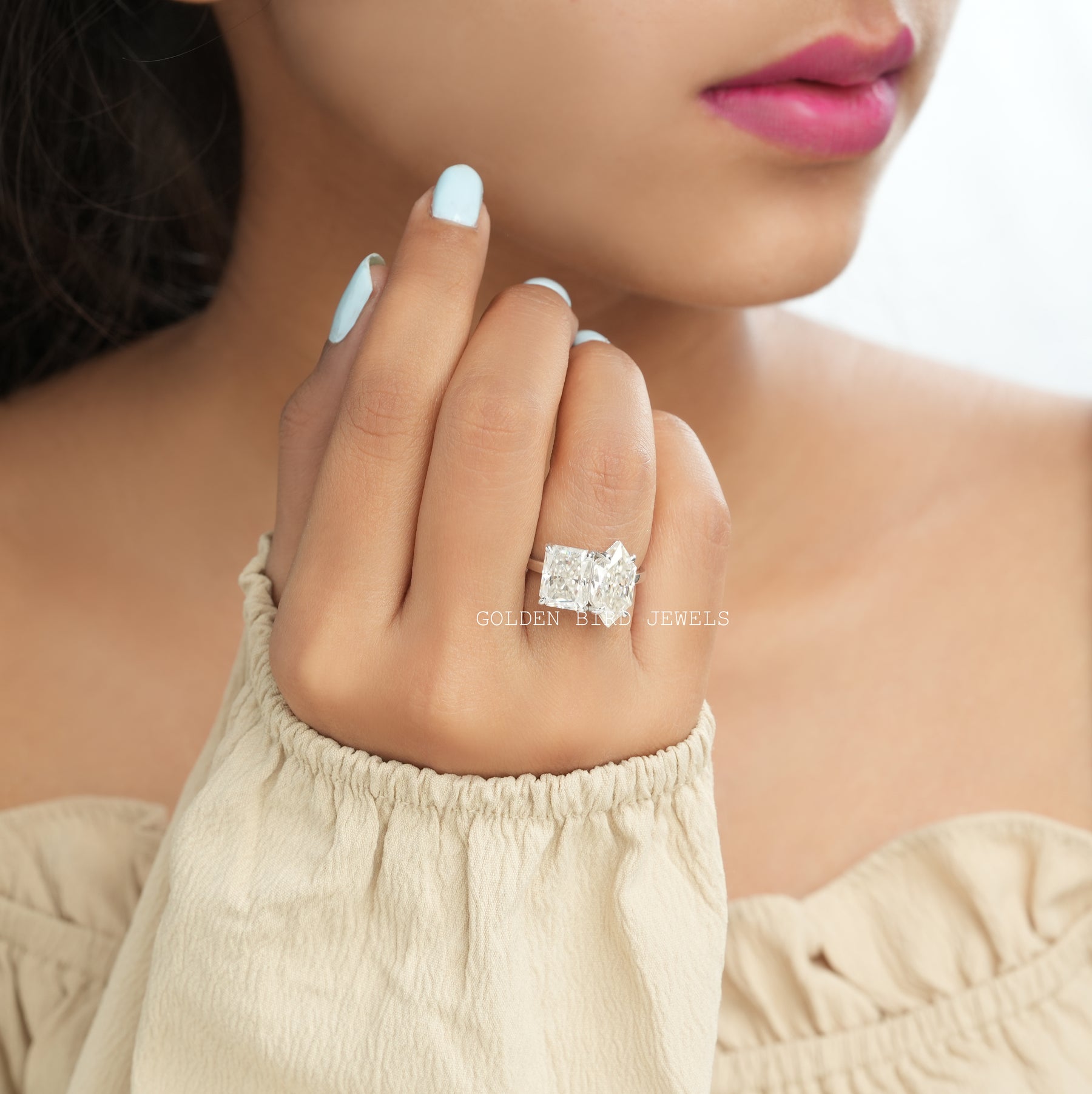 View of Moissanite Toi Et Moi Ring Made In 18k White Gold