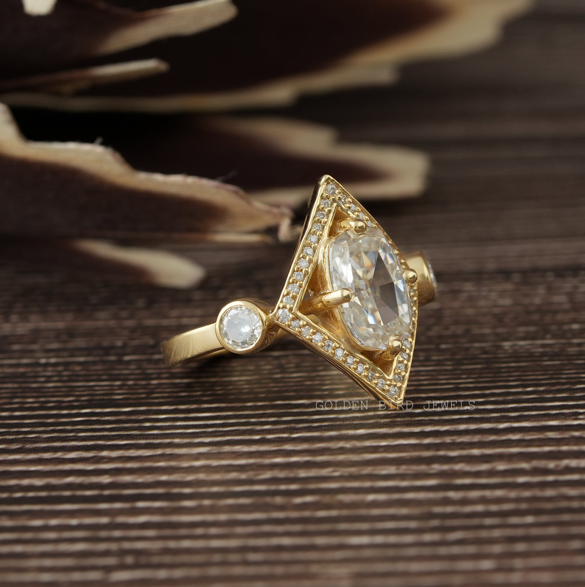 Rose Cut Cushion Vintage Ring In Yellow Gold