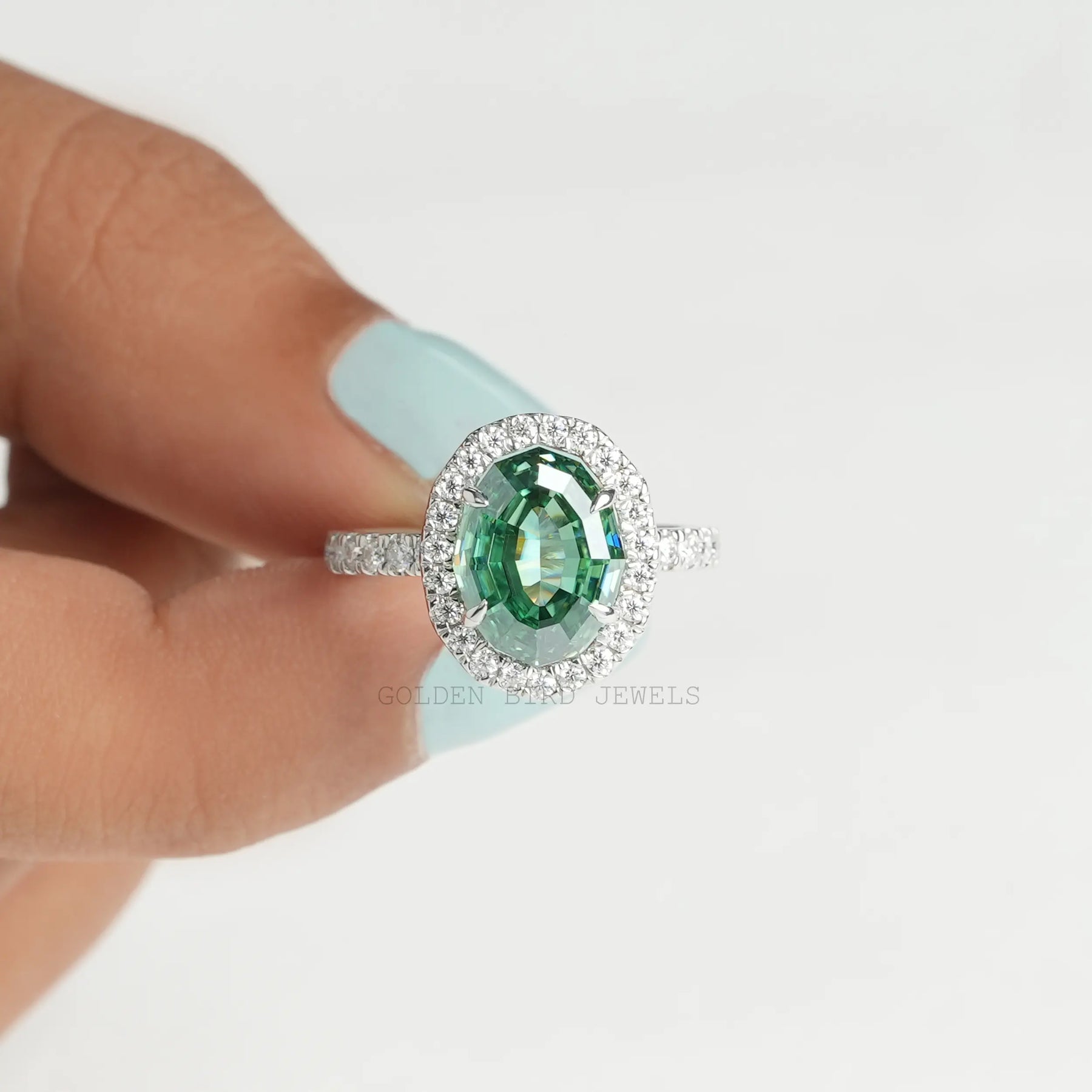 Moissanite halo oval diamond engagement Ring In White Gold