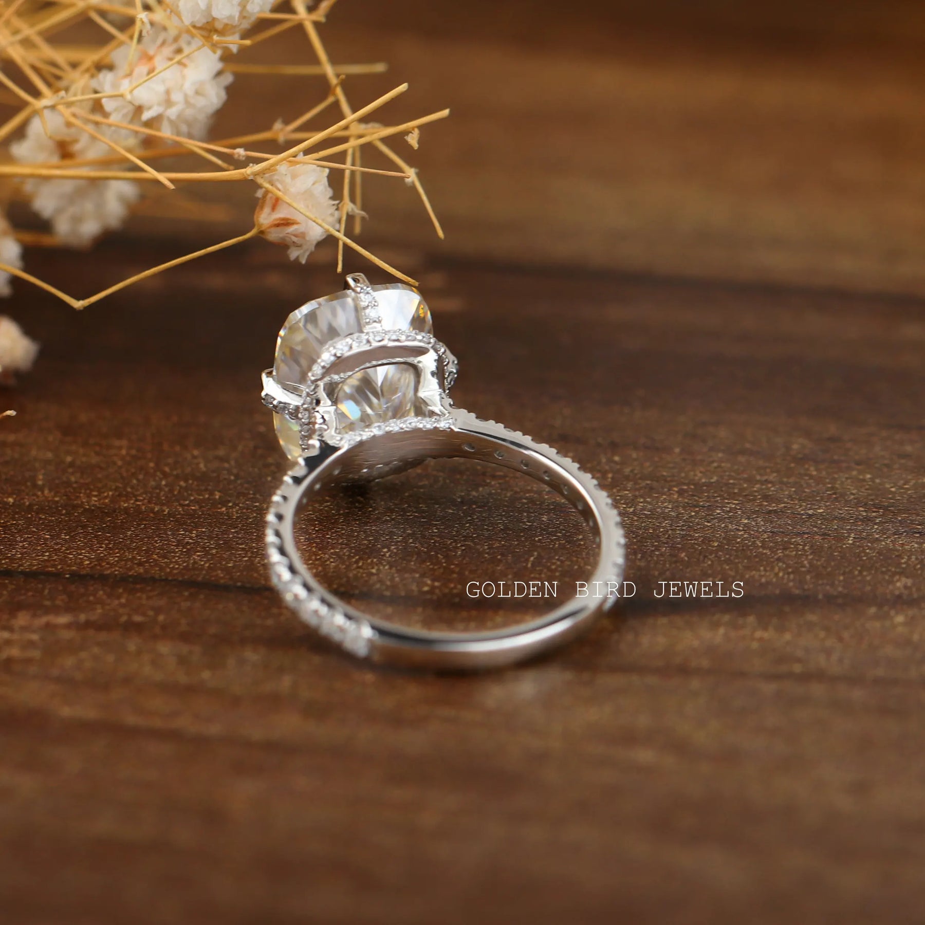 View of Cushion Cut Moissanite Solitaire Engagement Ring In Finger