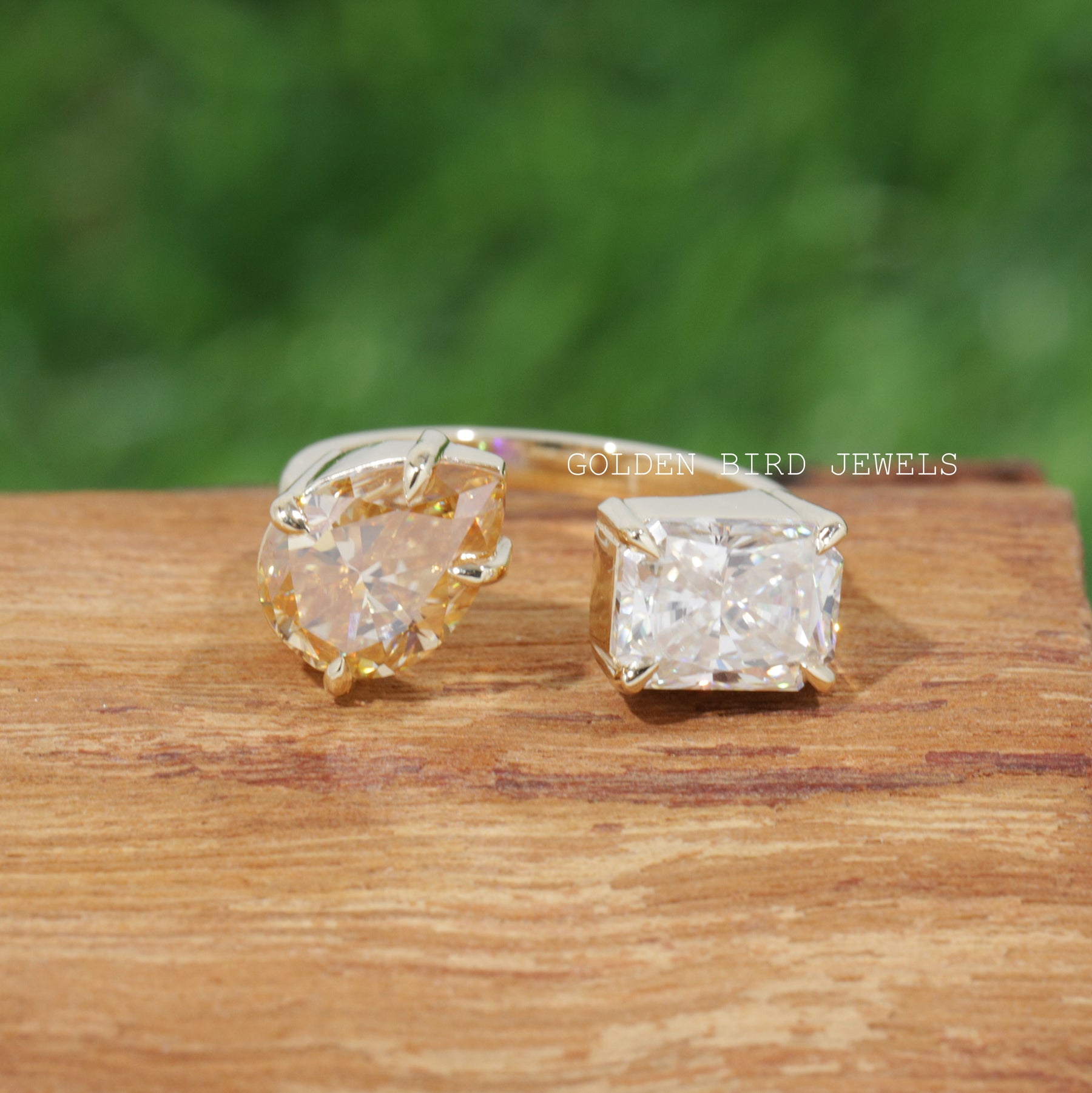 View of multi shape open moissanite ring