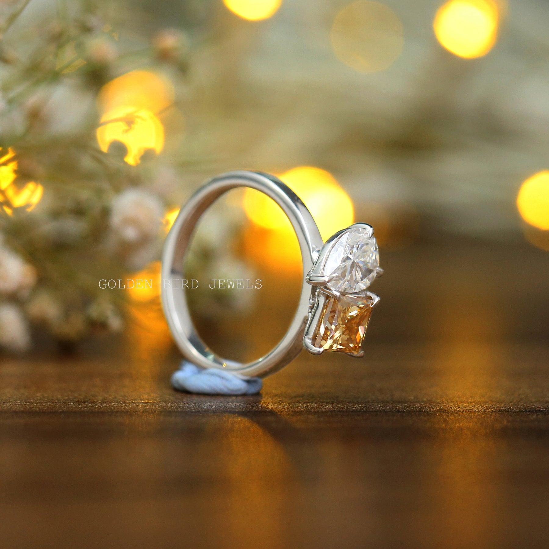 A moissanite wedding ring set featuring in multi-shape pattern