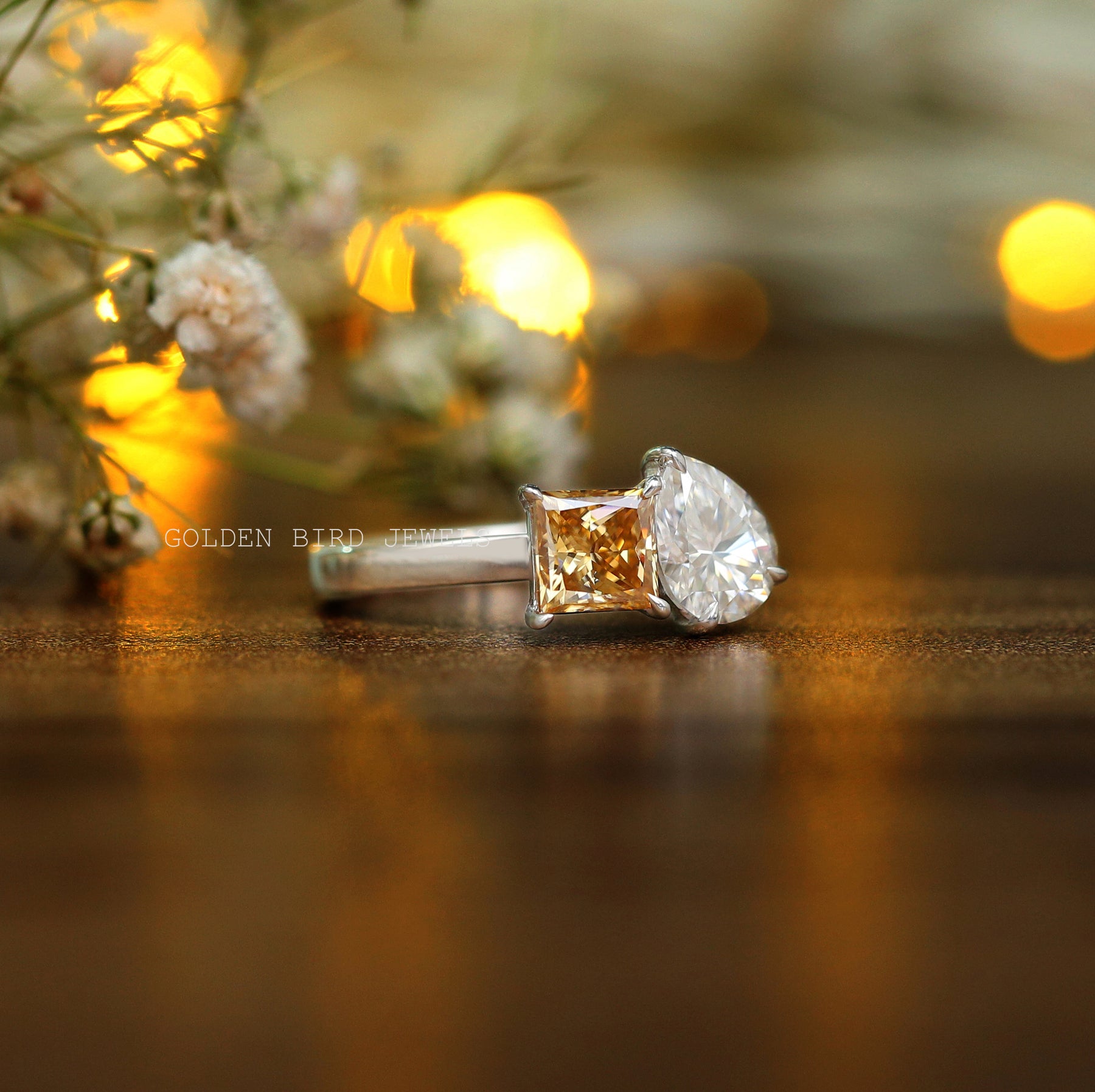 Moissanite engagement ring in secure setting