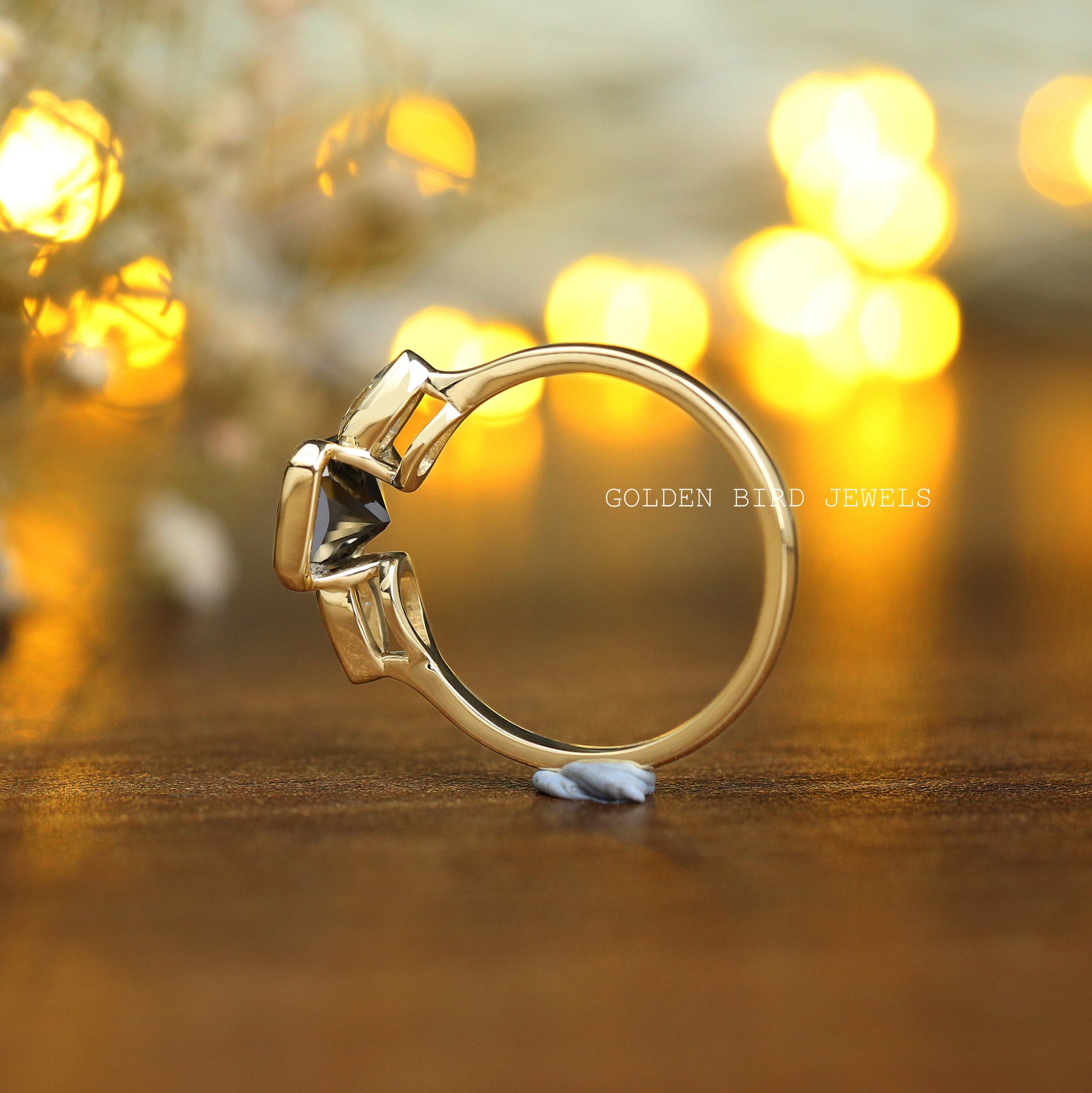 Back view of Moissanite engagement ring in prongs setting