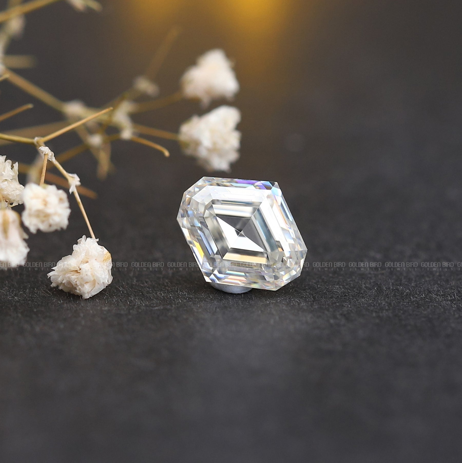 View of Step Cut Moval Shape Loose Moissanite In White