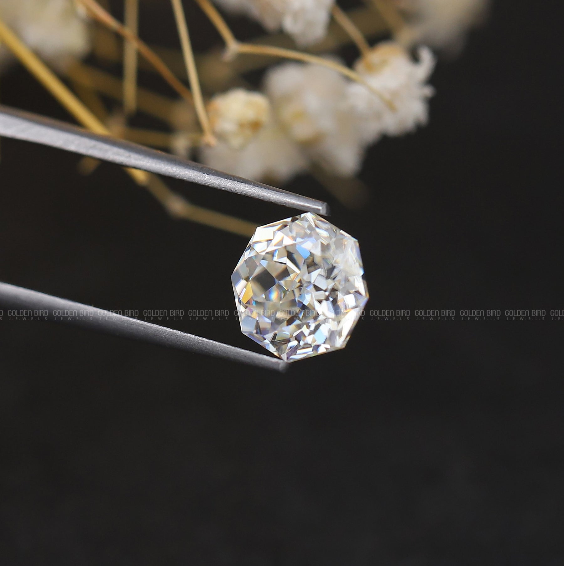Close View Of Colorless Octagon Cut Loose Moissanite Stone