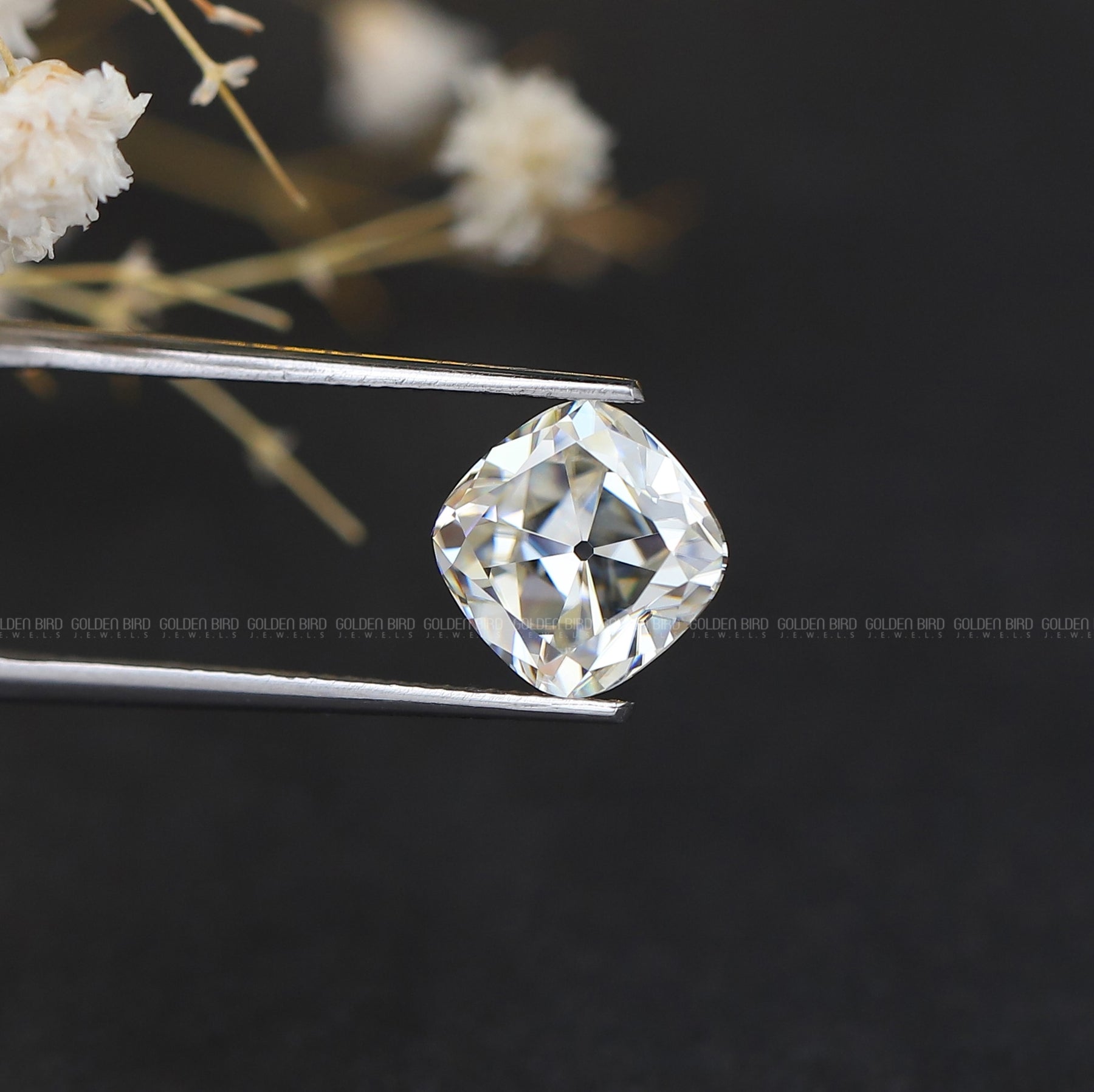 View of Moissanite Old Mine Cushion Cut Loose Stone