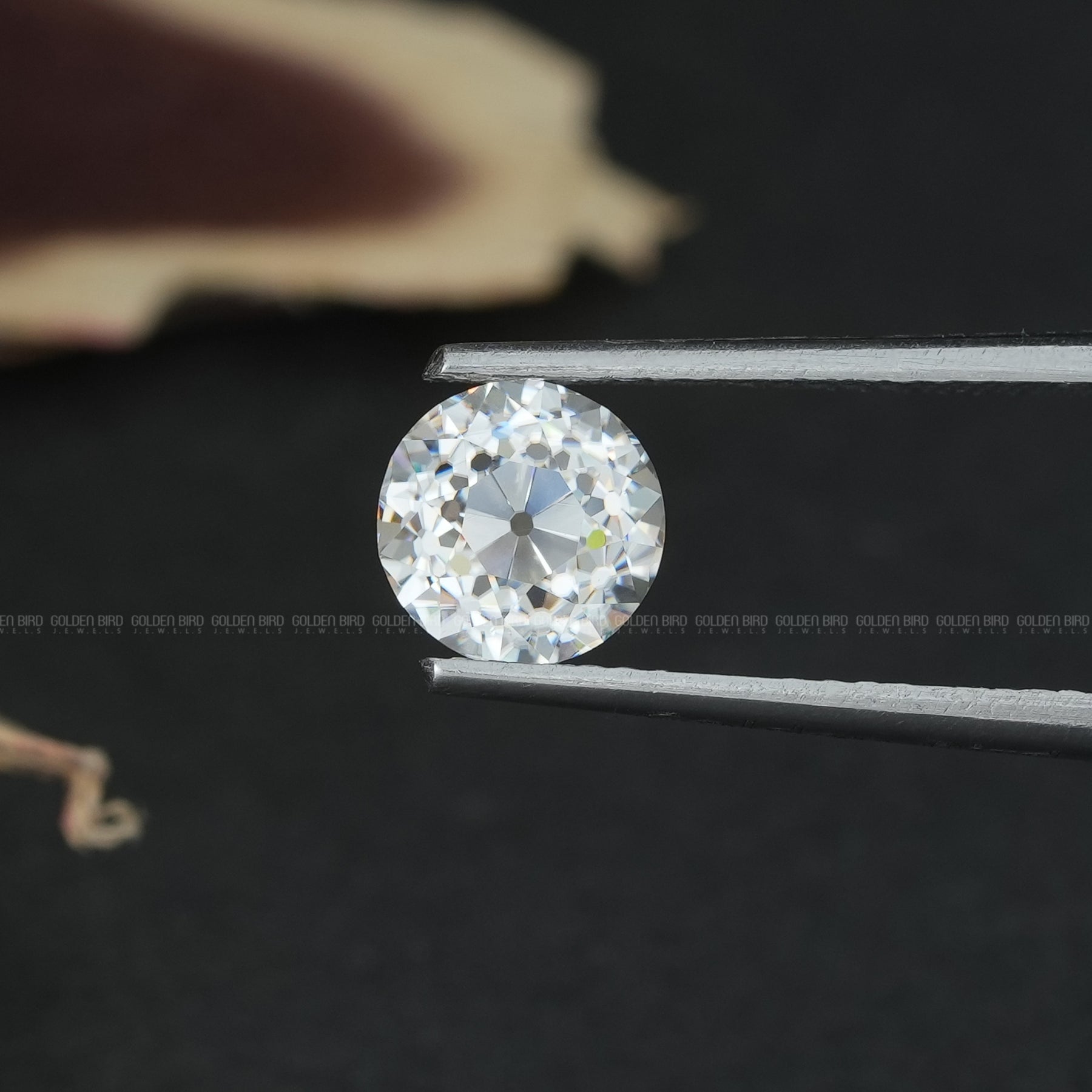 View of Old European Round cut Loose Moissanite