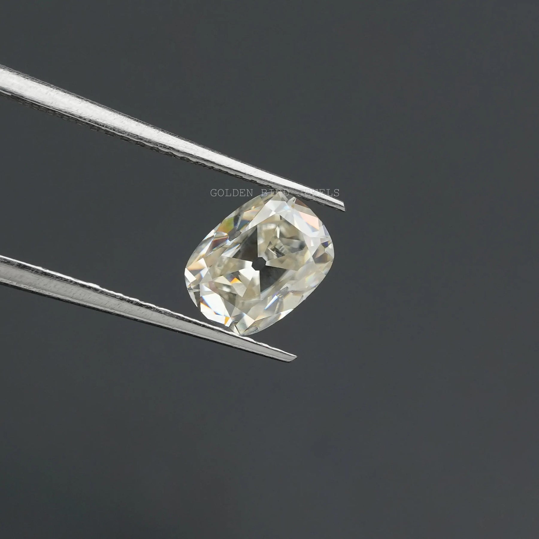Twizer view of Off White Old Mine Cushion Cut Loose