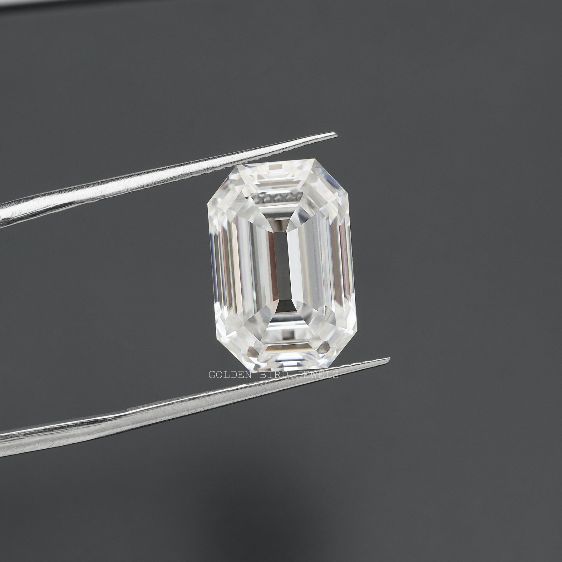 View of Old Mine Emerald Cut Moissanite Stone