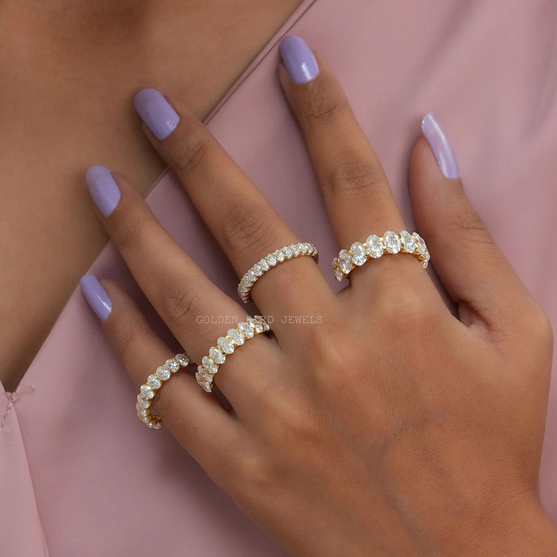 Oval Cut Moissanite Half Eternity Wedding Band