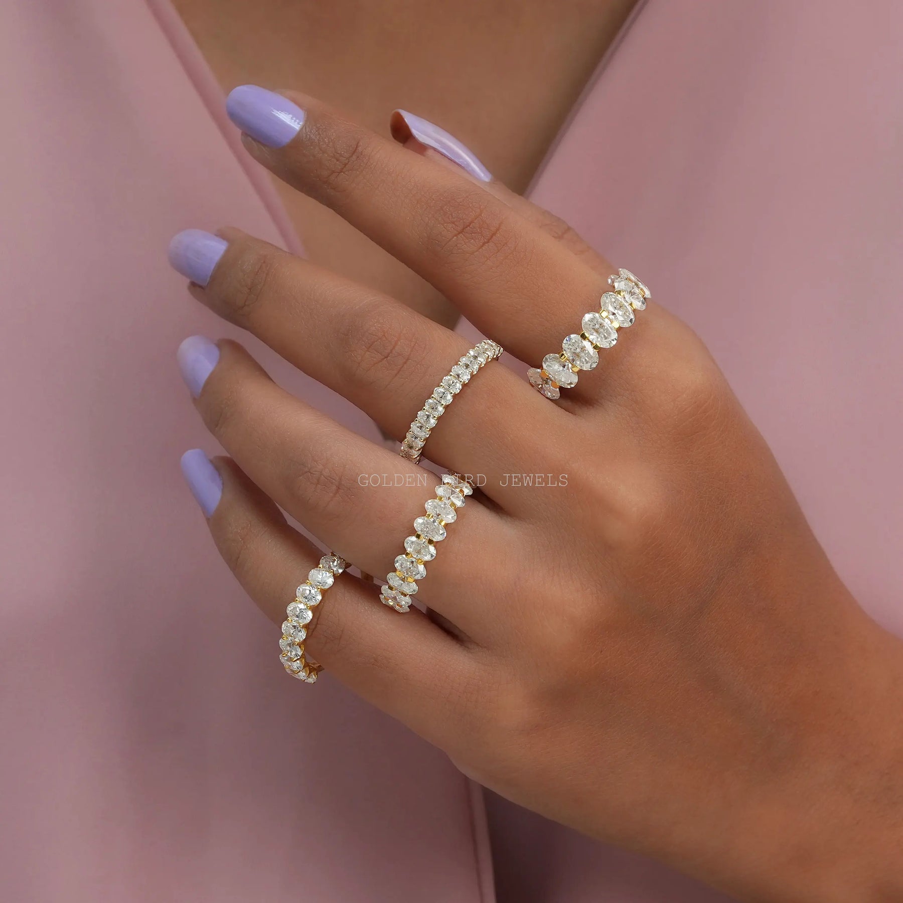 Oval Cut Moissanite Half Eternity Wedding Band