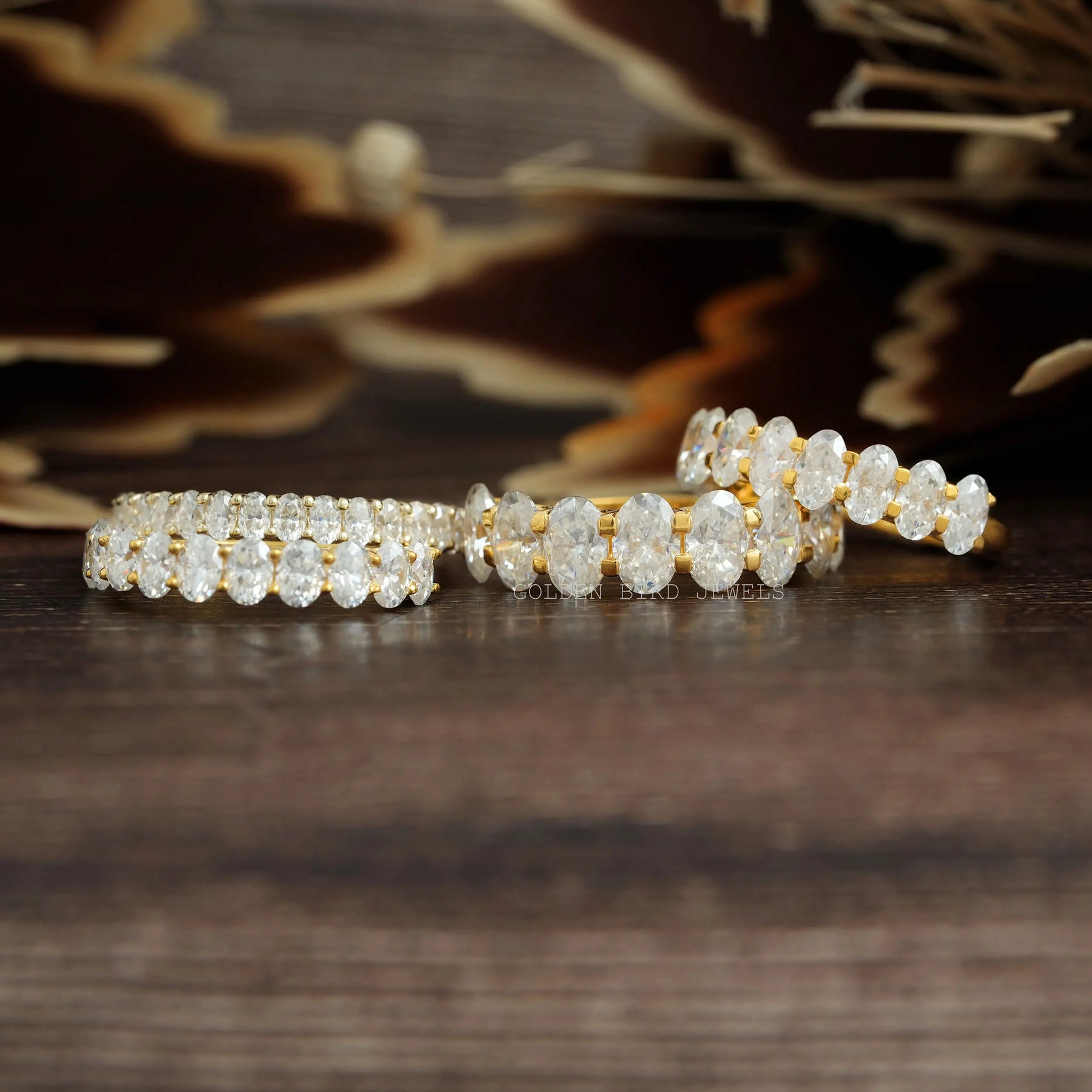 Oval Cut Moissanite Half Eternity Wedding Band