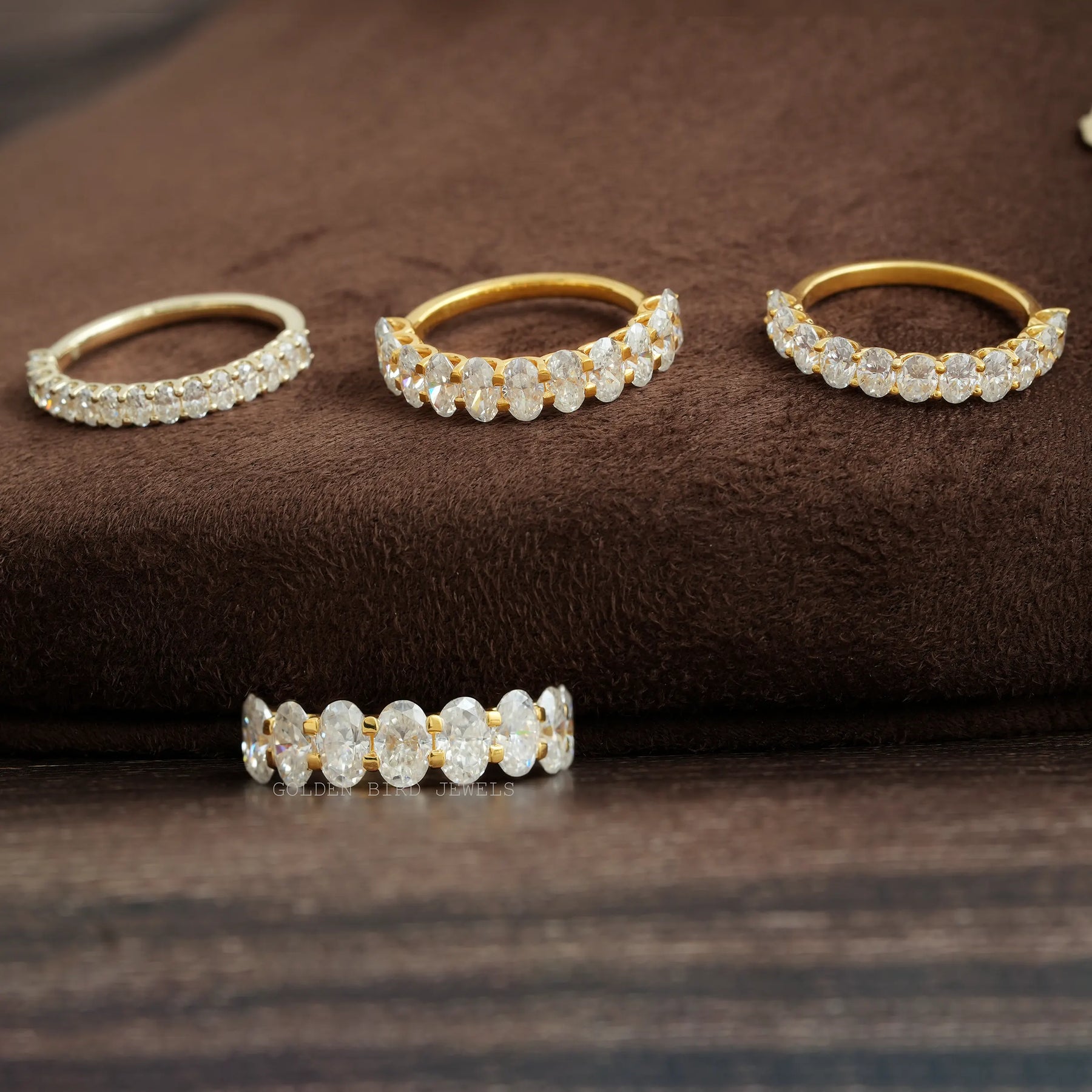 Oval Cut Moissanite Half Eternity Wedding Band